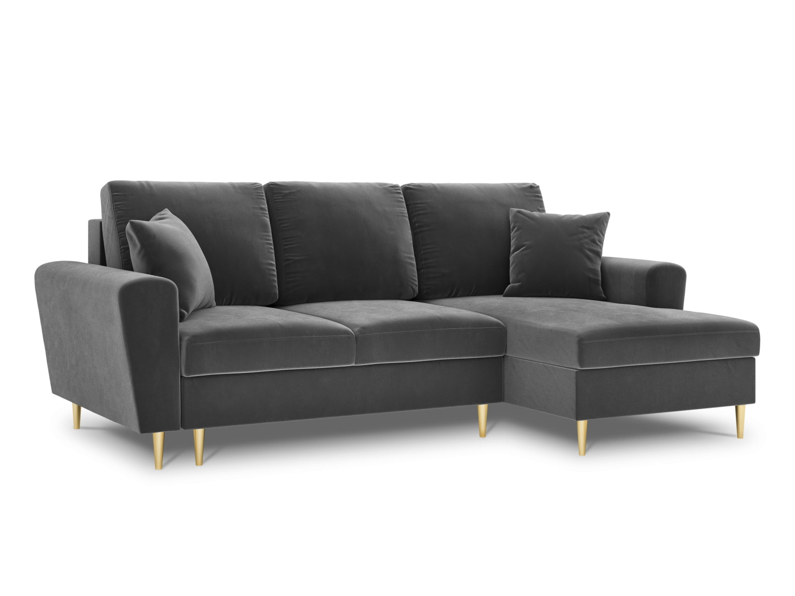 Elegantes Kyoto Ecksofa rechts mit Schlaffunktion, 4-Sitzer in Light Grey-Riviera, bietet zusätzlichen Stauraum für ein modernes Wohnambiente.