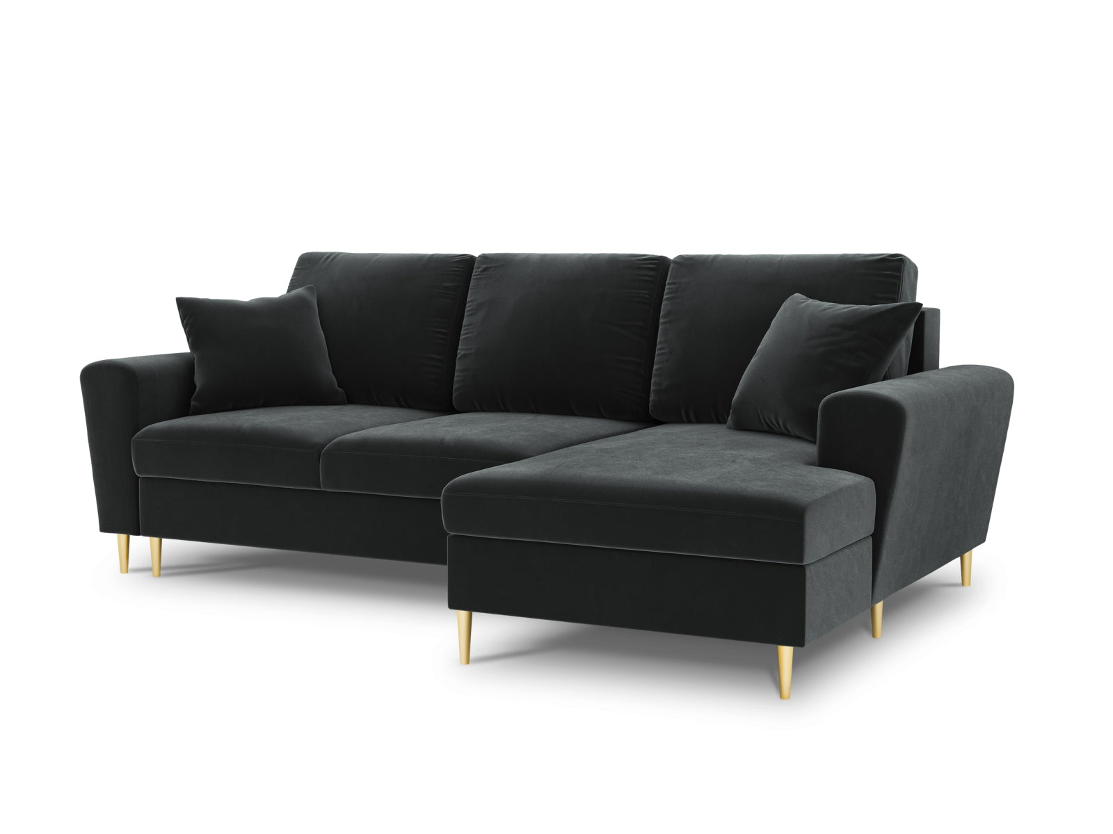 Kyoto Velour Ecksofa rechts mit Schlaffunktion und Stauraumbox 4 Sitzer 145cm in Dark Grey-Riviera präsentiert im Onlineshop von KAQTU Design AG. Bettsofa rechts ist von Cosmopolitan Design