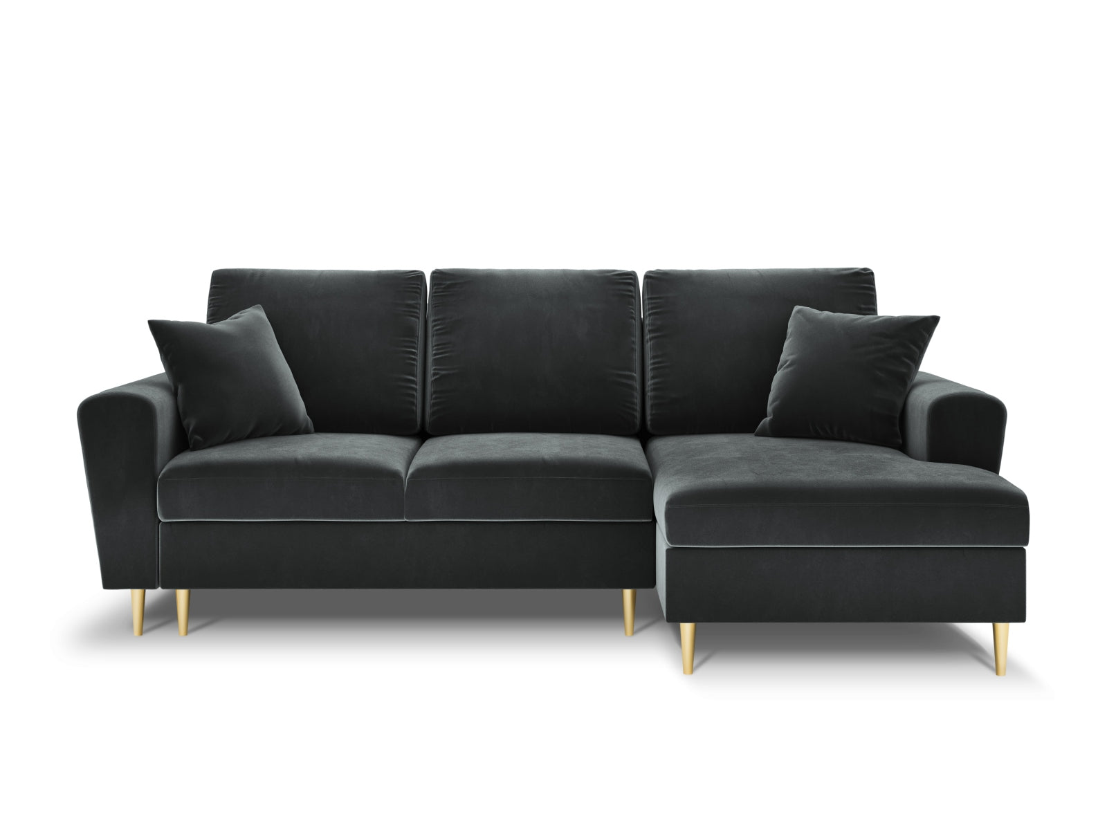 Stylisches Kyoto Ecksofa rechts mit Schlaffunktion und Stauraum, 4-Sitzer in elegantem Dunkelgrau, ideal für modernes Wohnen.