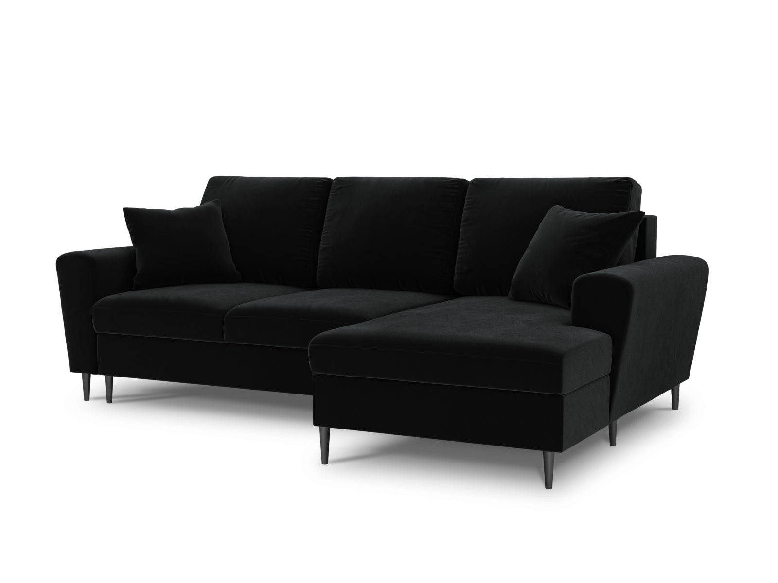 Kyoto Velour Ecksofa rechts mit Schlaffunktion und Stauraumbox 4 Sitzer 145cm in Black präsentiert im Onlineshop von KAQTU Design AG. Ecksofa rechts ist von Cosmopolitan Design