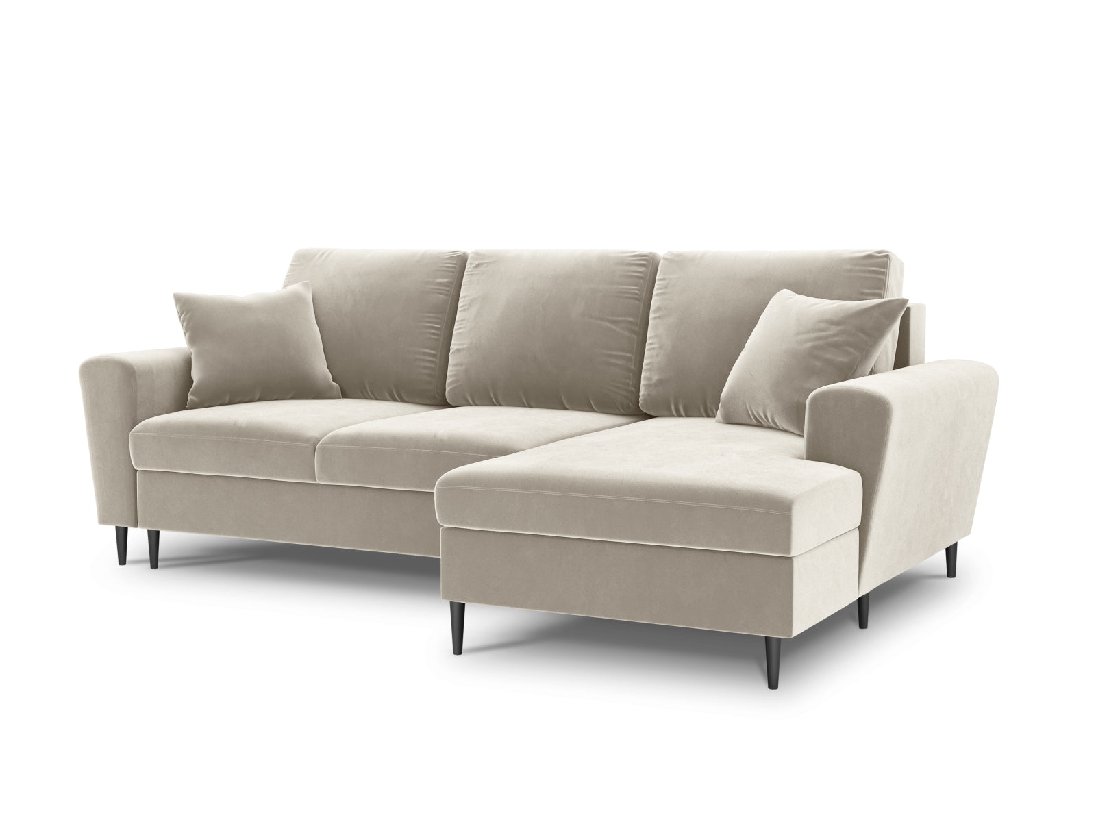 Elegantes Kyoto Ecksofa rechts mit Schlaffunktion, 4-Sitzer in hellem Beige, perfekt für gemütliche Abende und praktischen Stauraum.