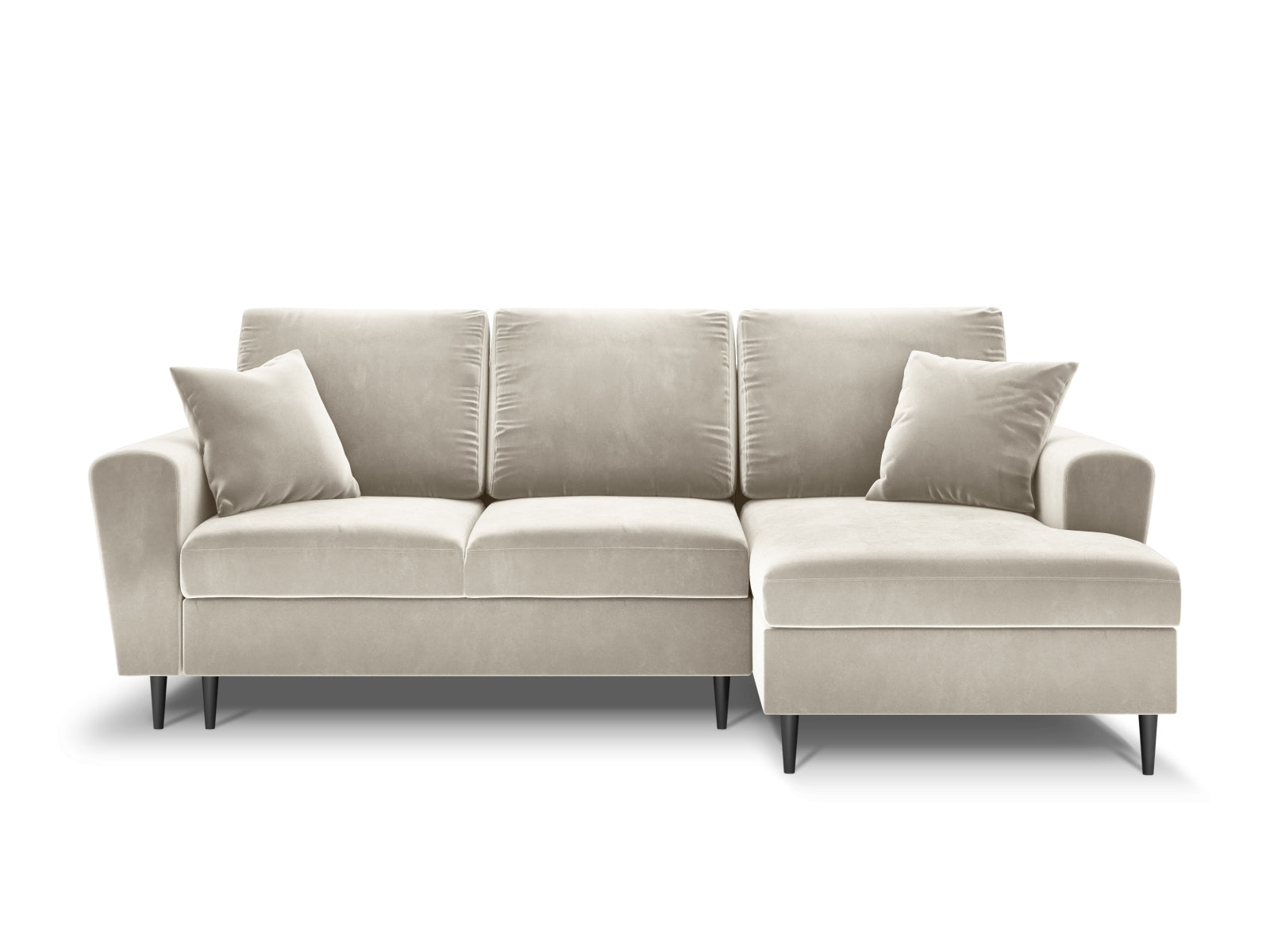 Entdecken Sie das elegante Kyoto Velour Ecksofa rechts mit Schlaffunktion und Stauraum. Ideal für stilvolle Wohnräume und gemütliche Abende.