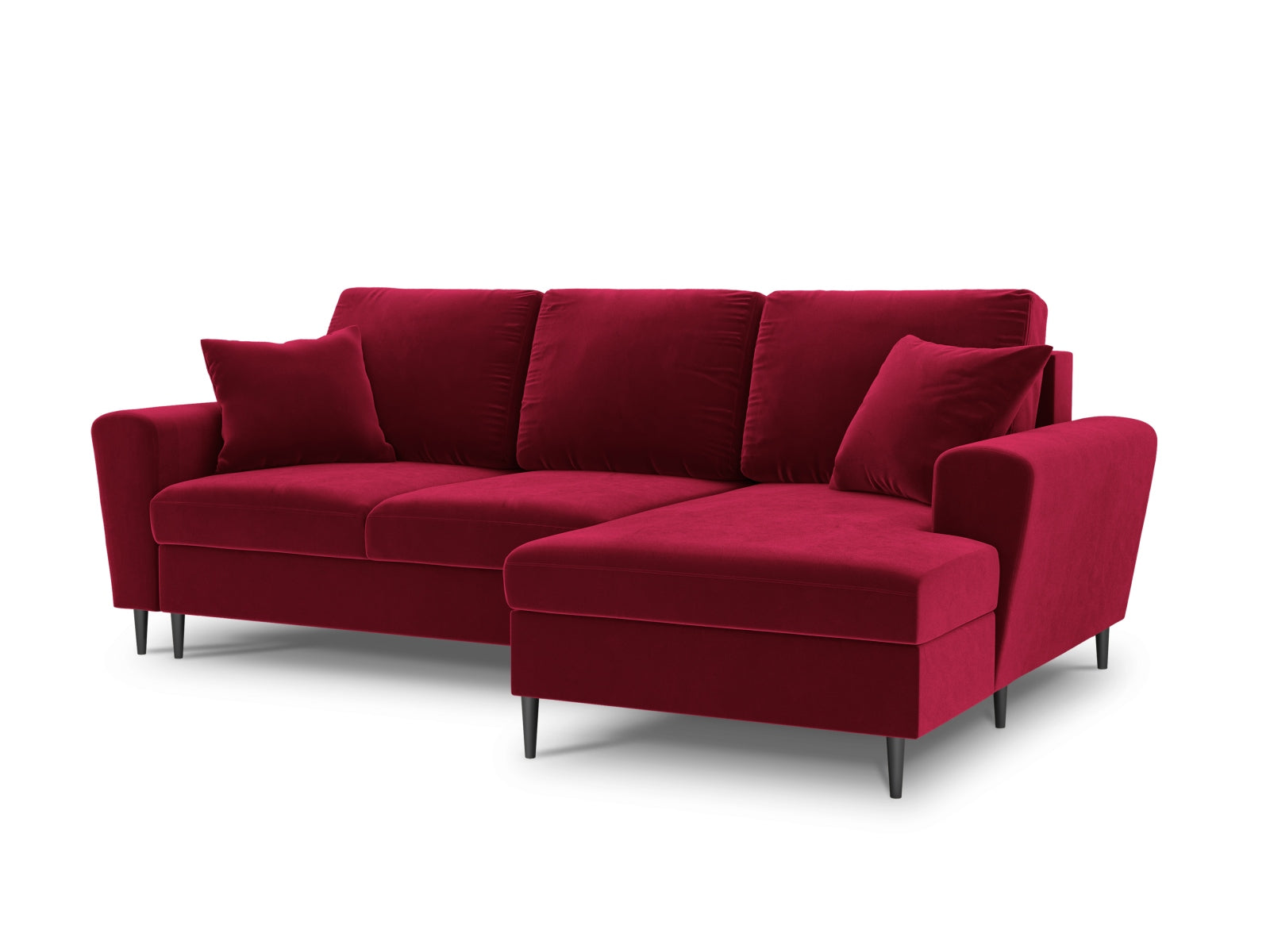 Kyoto Velour Ecksofa rechts mit Schlaffunktion und Stauraumbox 4 Sitzer 145cm in Red präsentiert im Onlineshop von KAQTU Design AG. Ecksofa rechts ist von Cosmopolitan Design