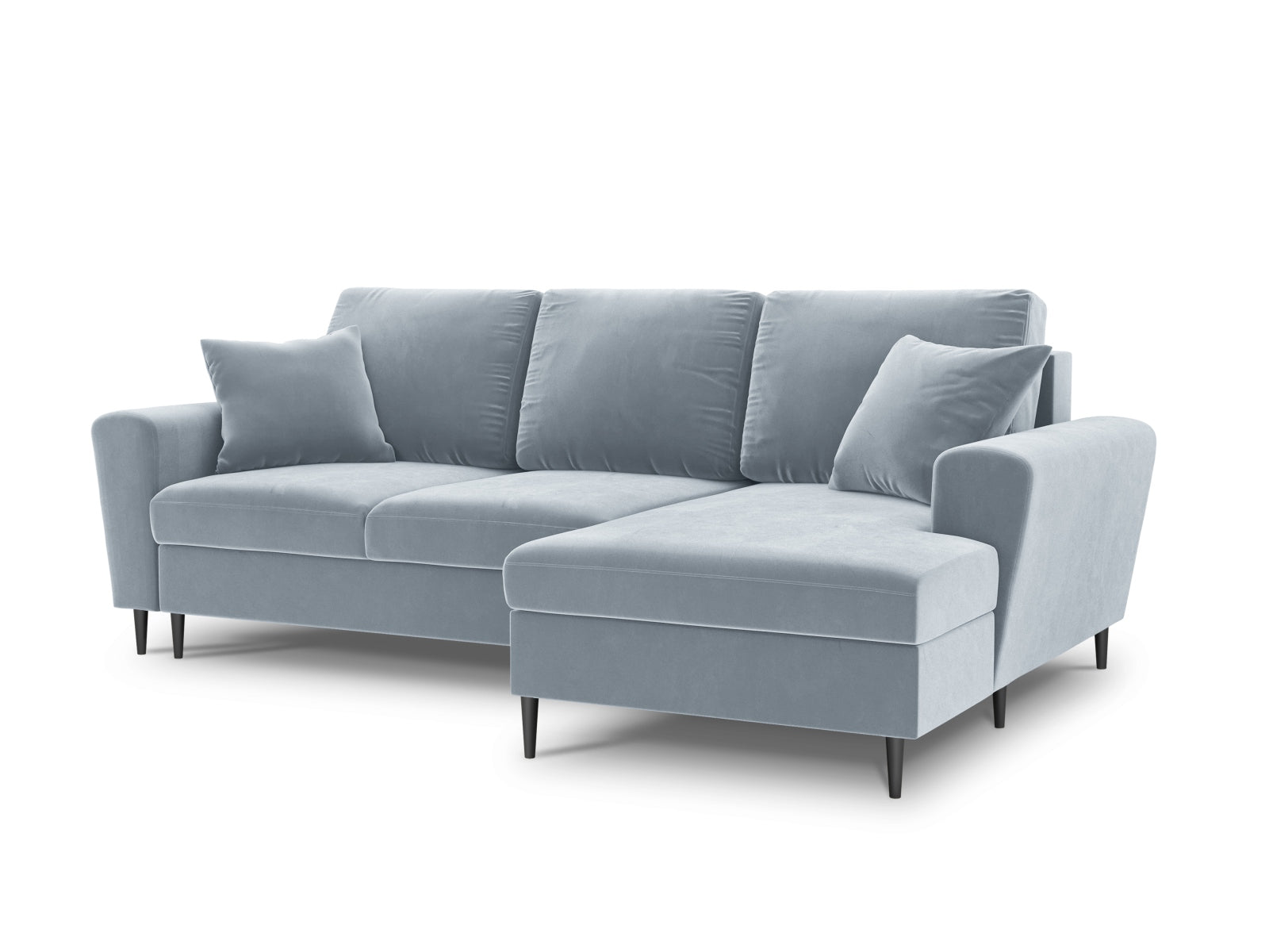 Stylisches Kyoto Ecksofa rechts mit Schlafoption und Stauraum, 4-Sitzer, 145 cm, in elegantem Light Blue-Riviera, perfekt für entspannte Abende.