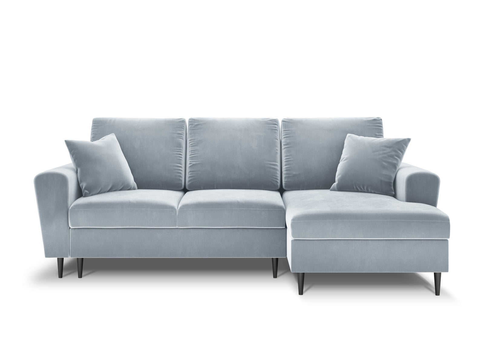 Modernes Kyoto Ecksofa rechts mit Schlaffunktion und Stauraum, 4-Sitzer, 145 cm, in stilvollem Light Blue-Riviera, ideal für gemütliche Stunden.