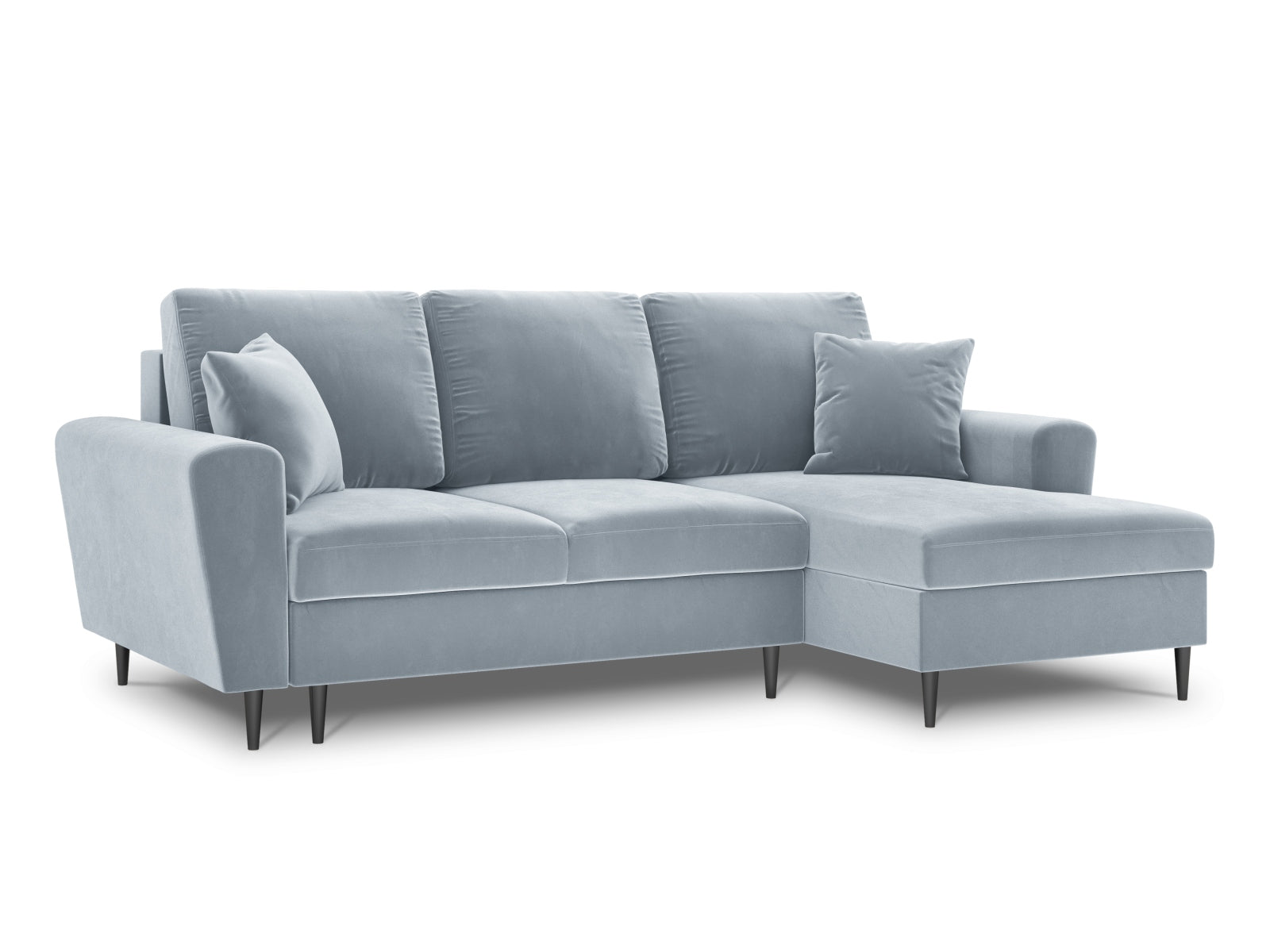 Elegantes Kyoto Ecksofa rechts mit Schlafoption und Stauraum, 4-Sitzer, 145 cm, in sanftem Light Blue-Riviera, perfekt für entspannte Abende.