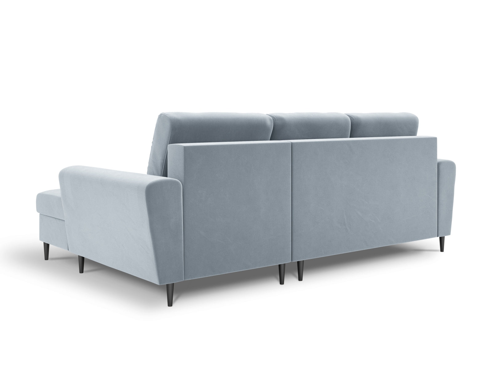 Stylisches Kyoto Ecksofa rechts mit Schlaffunktion und Stauraum, 4-Sitzer, 145 cm, in zartem Light Blue-Riviera, ideal für gemütliche Stunden.