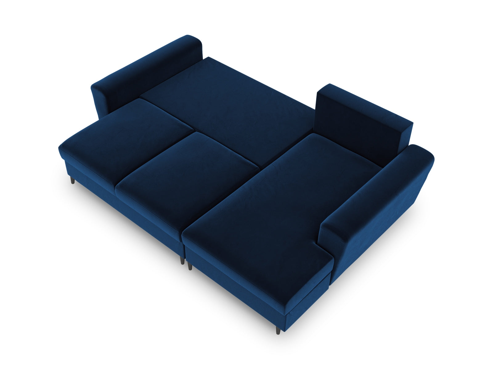 Elegantes Kyoto Ecksofa rechts mit Schlafoption, 4-Sitzer, 145 cm, in Royal Blue-Riviera, ideal für stilvolle Räume und praktischen Stauraum.