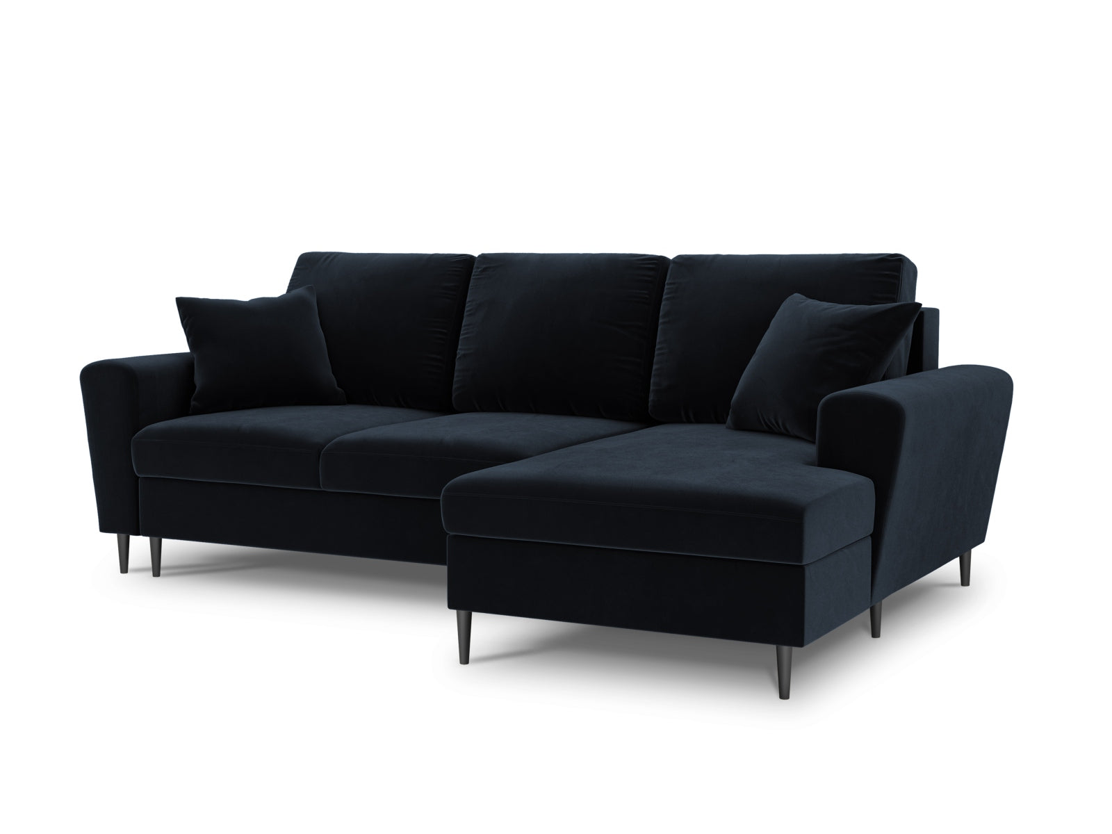 Elegantes Kyoto Ecksofa rechts mit Schlaffunktion und Stauraum, 4-Sitzer, 145 cm, in tiefem Blau für zeitgemäße Wohnräume.