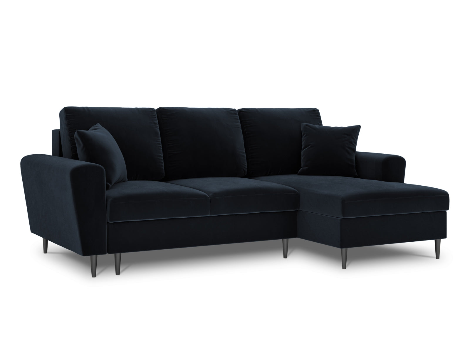 Elegantes Kyoto Ecksofa rechts mit Schlaffunktion und Stauraum, 4-Sitzer, 145 cm, in stilvollem Blau für zeitgemäße Einrichtungsideen.