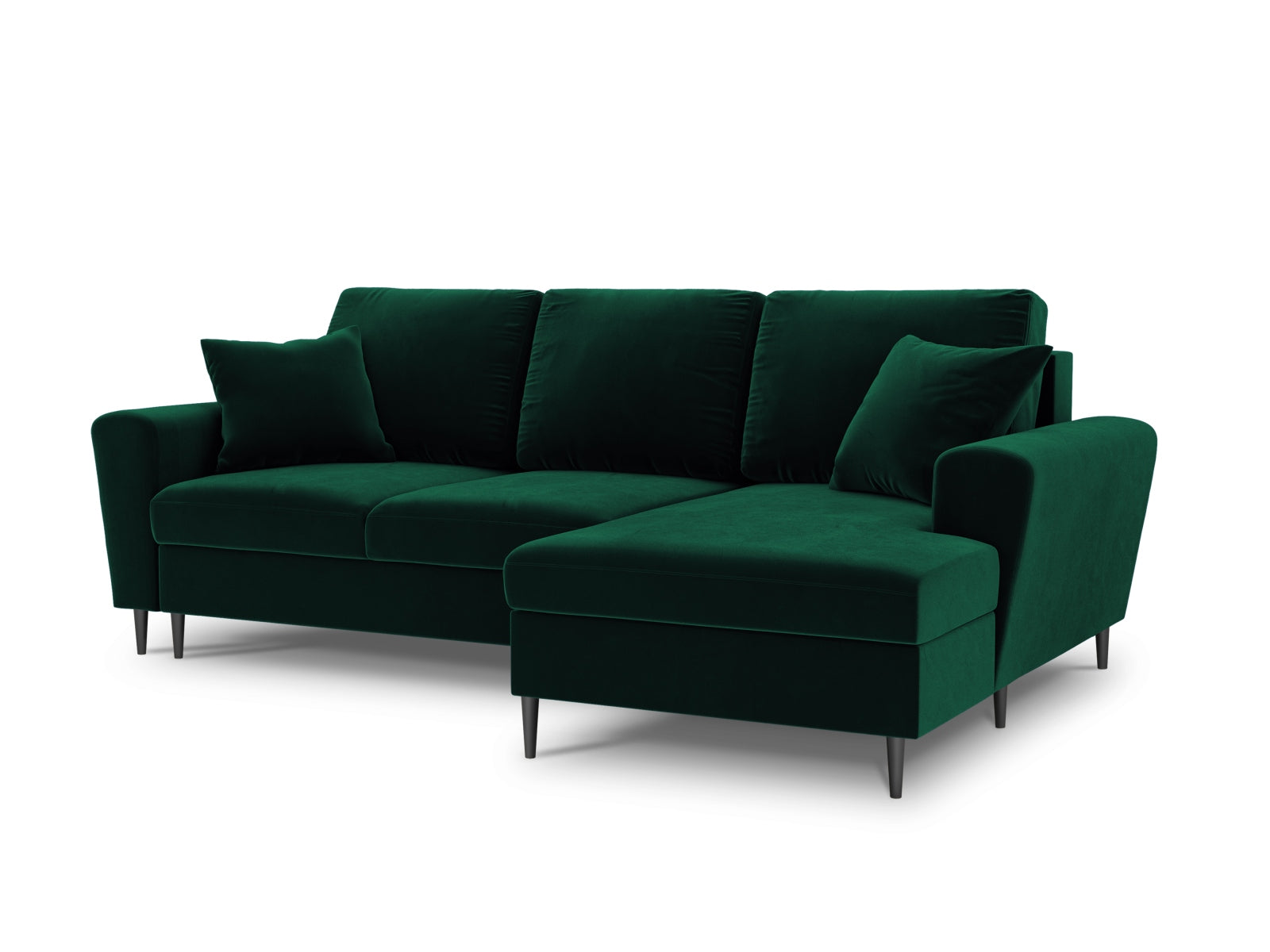 Stylisches Kyoto Ecksofa rechts mit Schlaffunktion, 4-Sitzer in edlem Bottle Green, ideal für entspannte Nächte und zusätzlichen Stauraum.