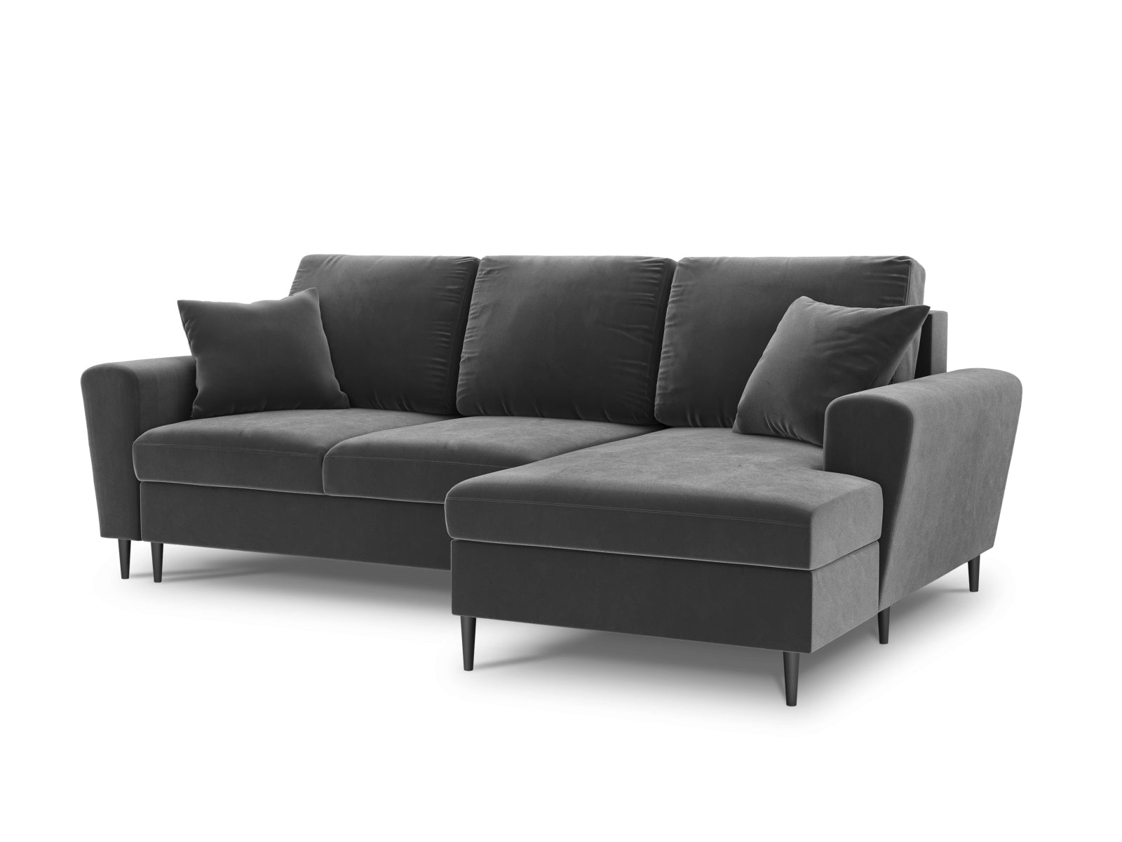 Elegantes Kyoto Ecksofa rechts mit Schlafoption und Stauraum, 4-Sitzer in modernem Grau, perfekt für kleine Räume und Übernachtungsgäste.