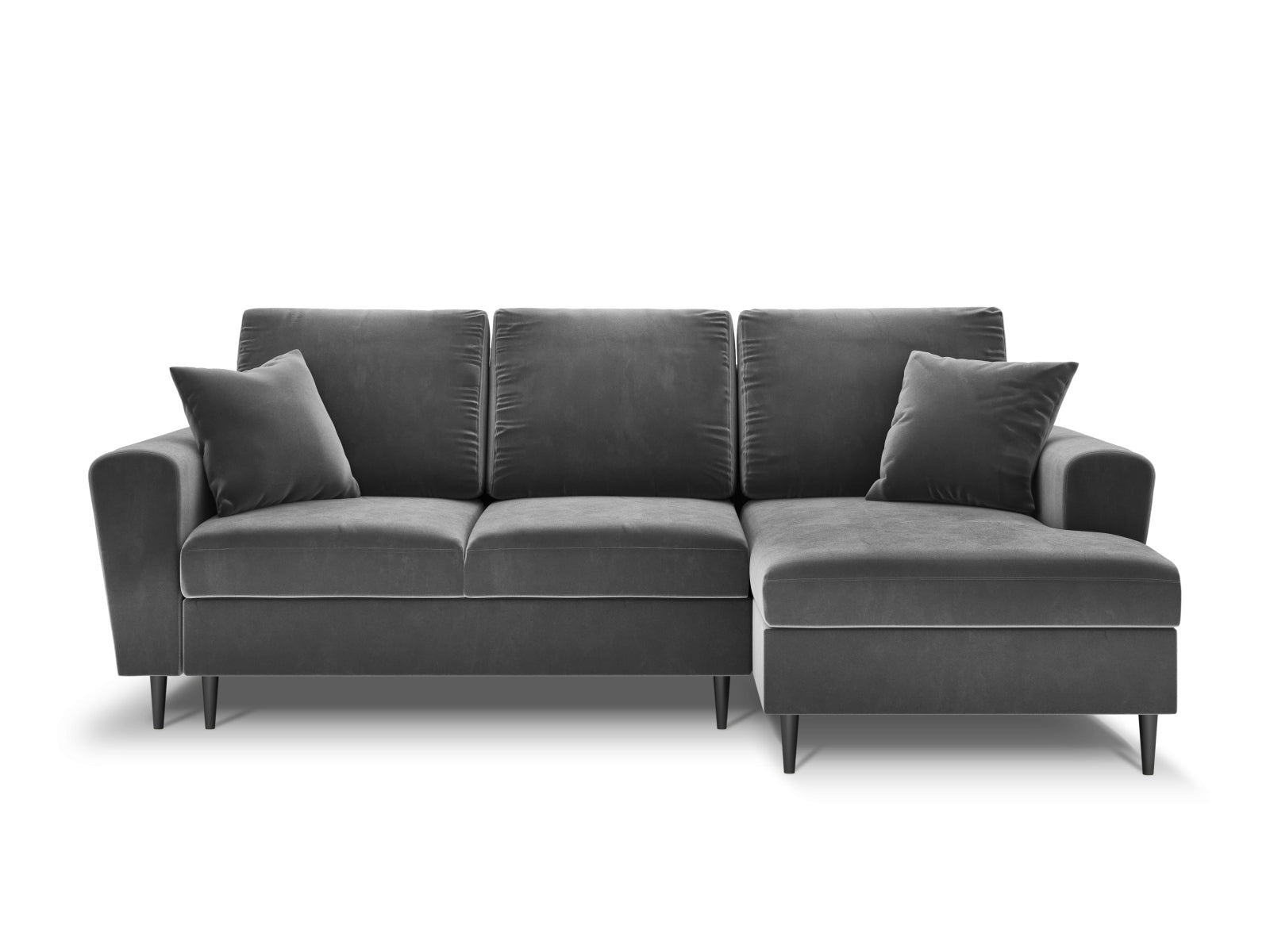 Stylisches Kyoto Ecksofa rechts mit Schlaffunktion und Stauraum, 4-Sitzer in zeitgemäßem Grau, ideal für platzsparende Wohnlösungen.