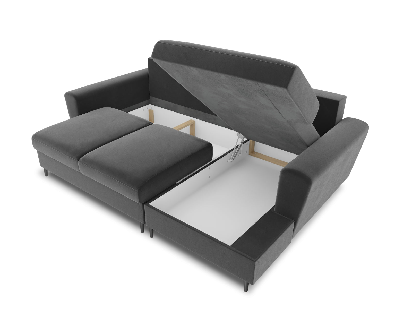 Entdecken Sie das Kyoto Velour Ecksofa rechts – ein elegantes 4-Sitzer Sofa mit Schlaffunktion und Stauraum, ideal für Ihr modernes Wohnzimmer.