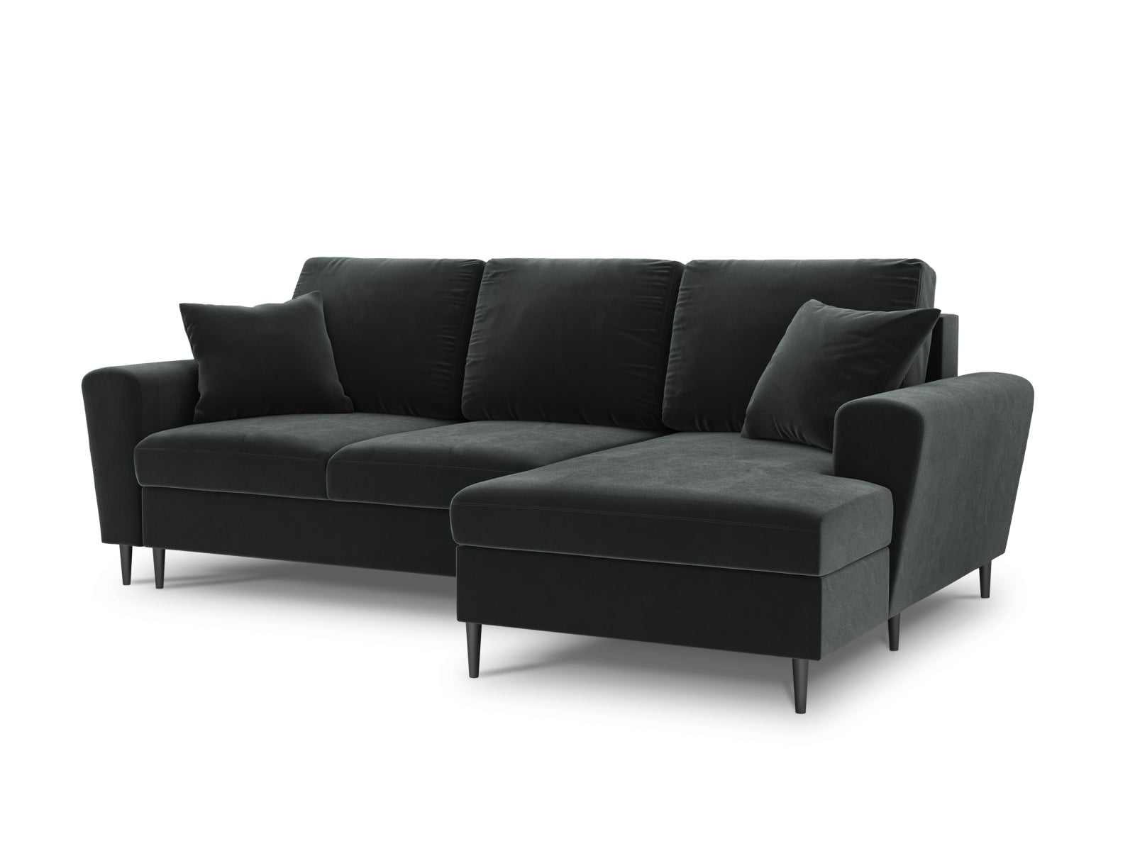 Elegantes Kyoto Ecksofa rechts mit Schlaffunktion und Stauraum, 4-Sitzer in modernem Dunkelgrau, perfekt für kleine Räume.