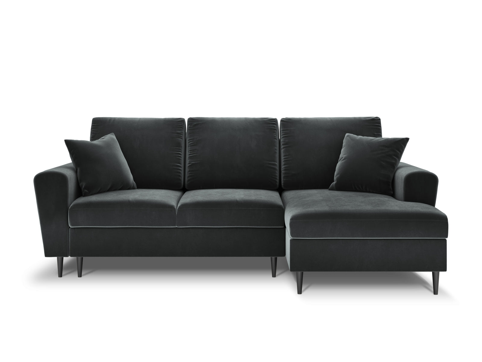 Stylisches Kyoto Ecksofa rechts mit Schlafoption und Stauraum, 4-Sitzer in edlem Dunkelgrau, ideal für platzsparende Wohnkonzepte.