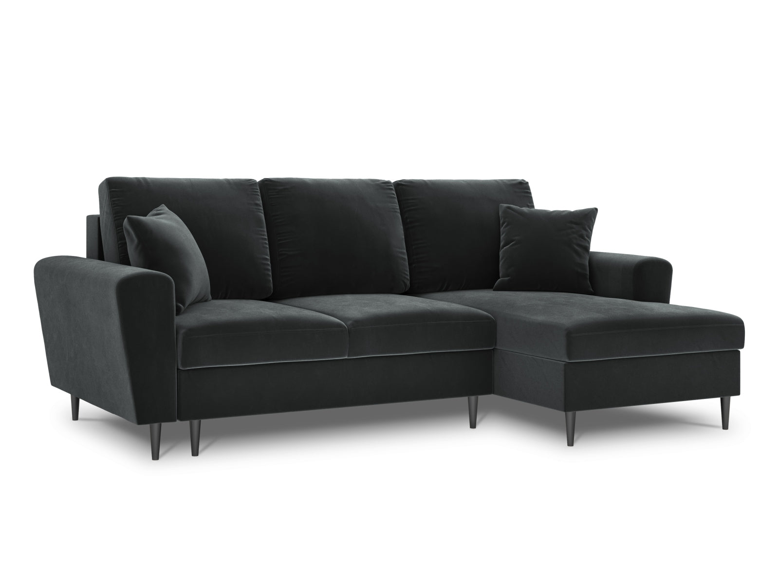 Modernes Kyoto Ecksofa rechts mit Schlaffunktion und Stauraum, 4-Sitzer in elegantem Dunkelgrau, perfekt für kleine Räume.