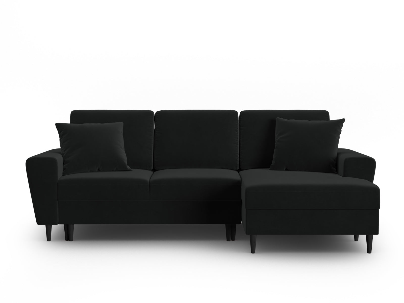 Kyoto Velour Ecksofa rechts mit Schlaffunktion und Stauraumbox 4 Sitzer 145cm in Black präsentiert im Onlineshop von KAQTU Design AG. Ecksofa rechts ist von Cosmopolitan Design