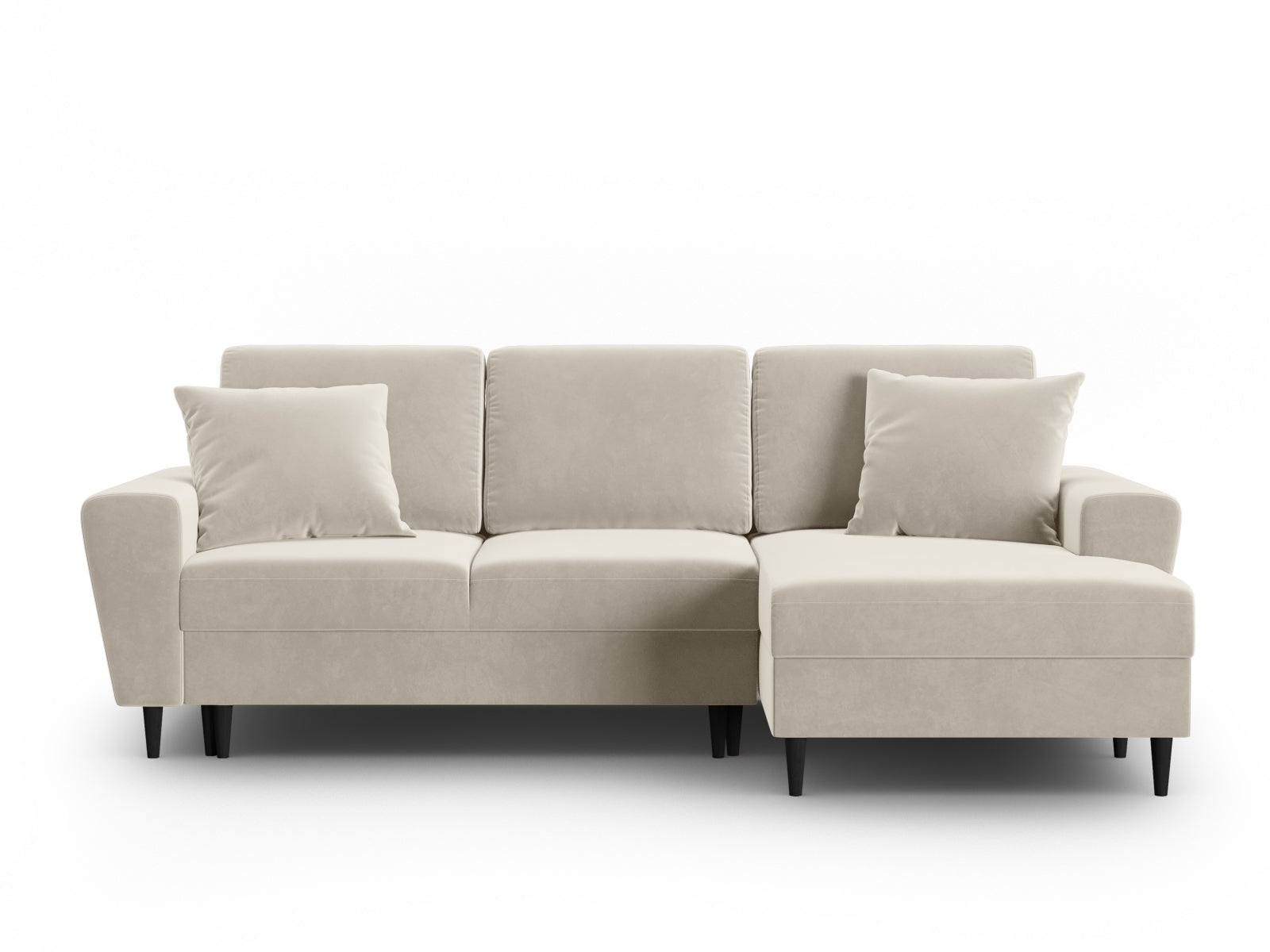 Elegantes Kyoto Ecksofa rechts mit Schlaffunktion, 4-Sitzer in hellem Beige, perfekt für gemütliche Abende und praktischen Stauraum.