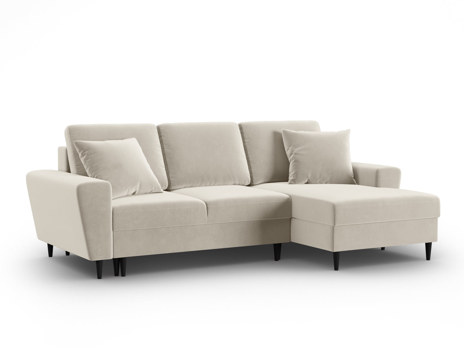 Stylisches Kyoto Ecksofa rechts mit Schlaffunktion, 4-Sitzer in sanftem Beige, ideal für entspannte Stunden und zusätzlichen Stauraum.