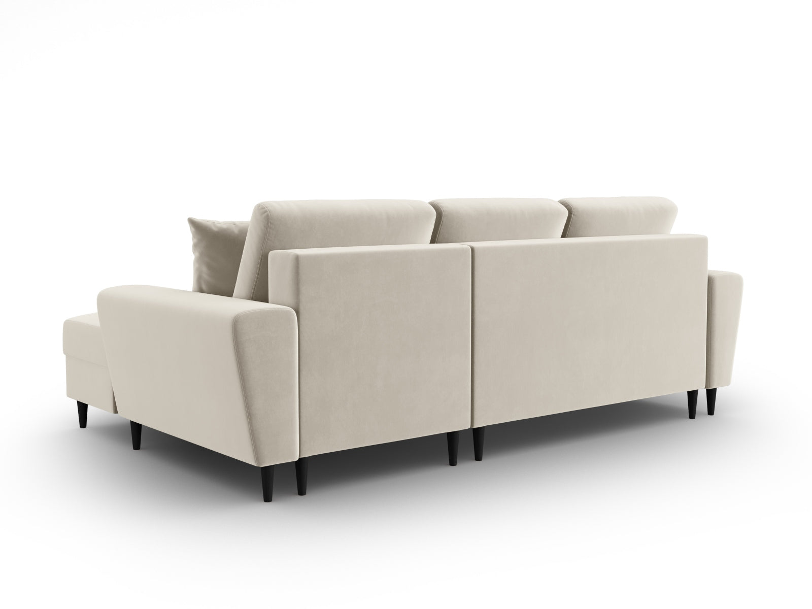 Elegantes Kyoto Ecksofa rechts mit Schlaffunktion, 4-Sitzer in hellem Beige, perfekt für gemütliche Abende und praktischen Stauraum.
