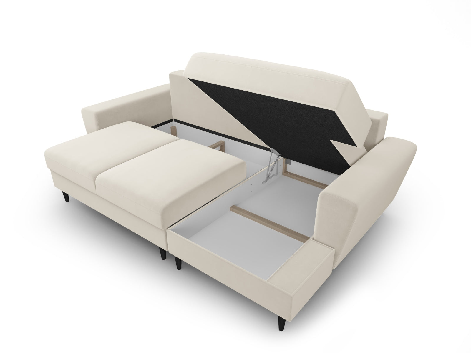 Stylisches Kyoto Ecksofa rechts mit Schlaffunktion, 4-Sitzer in sanftem Beige, ideal für entspannte Stunden und zusätzlichen Stauraum.