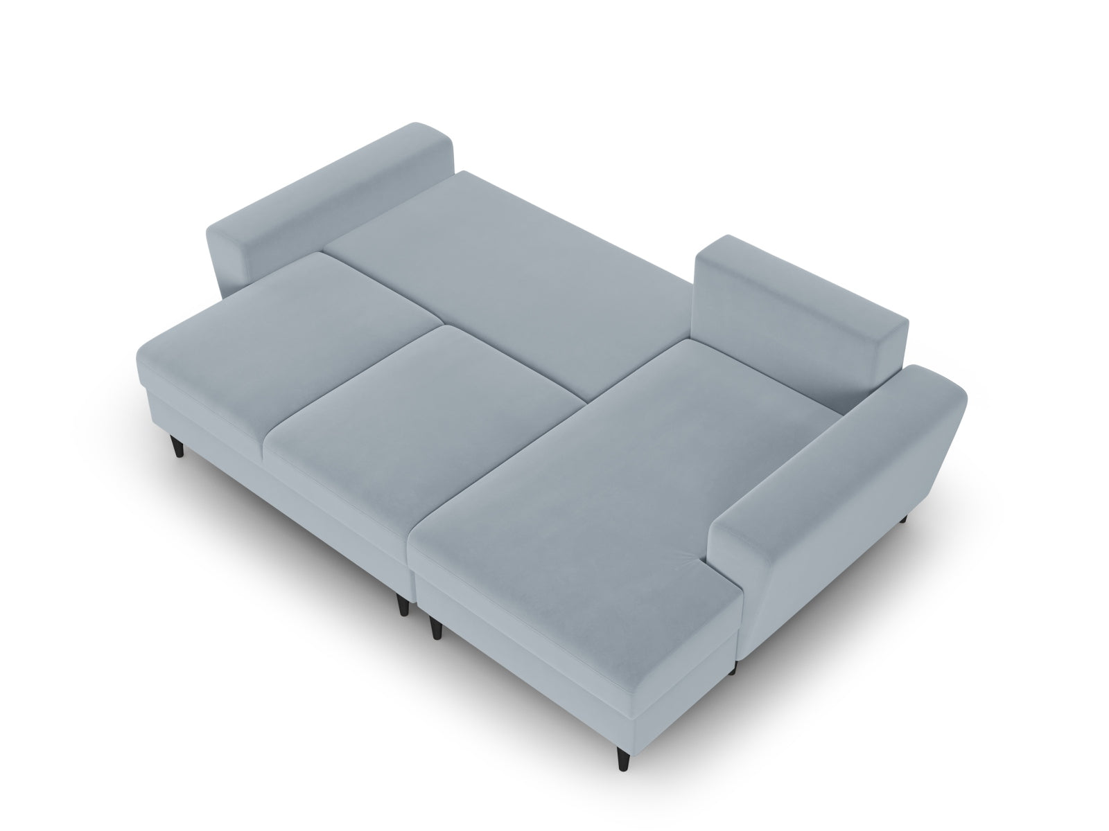 Elegantes Kyoto Ecksofa rechts mit Schlafoption und Stauraum, 4-Sitzer, 145 cm, in sanftem Light Blue-Riviera für stilvolle Wohnräume.