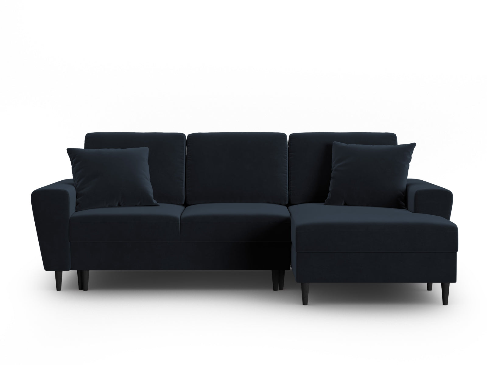 Kyoto Velour Ecksofa rechts mit Schlaffunktion und Stauraumbox 4 Sitzer 145cm in Dark Blue präsentiert im Onlineshop von KAQTU Design AG. Ecksofa rechts ist von Cosmopolitan Design