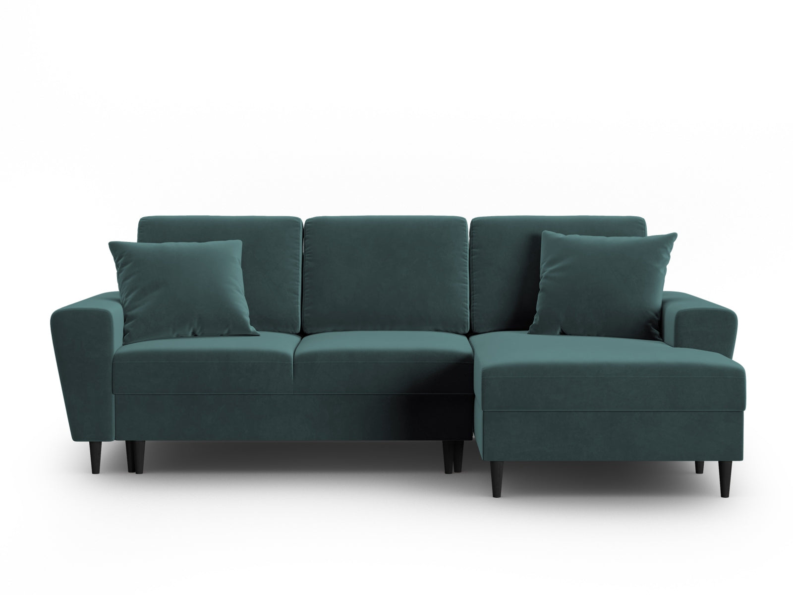 Kyoto Velour Ecksofa rechts mit Schlaffunktion und Stauraumbox 4 Sitzer 145cm in Petrol präsentiert im Onlineshop von KAQTU Design AG. Ecksofa rechts ist von Cosmopolitan Design