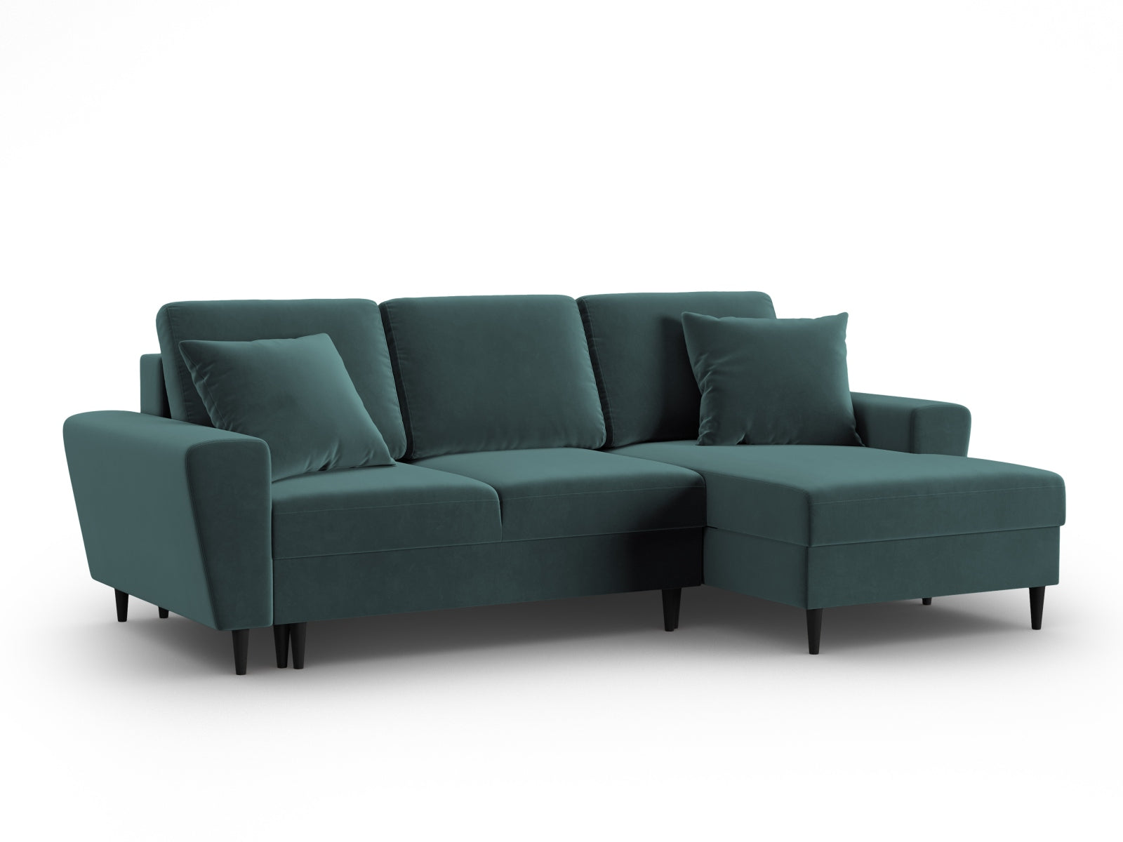 Entdecken Sie das elegante Kyoto Velour Ecksofa rechts mit Schlaffunktion und Stauraum. Ideal für stilvolle Wohnräume und gemütliche Abende.