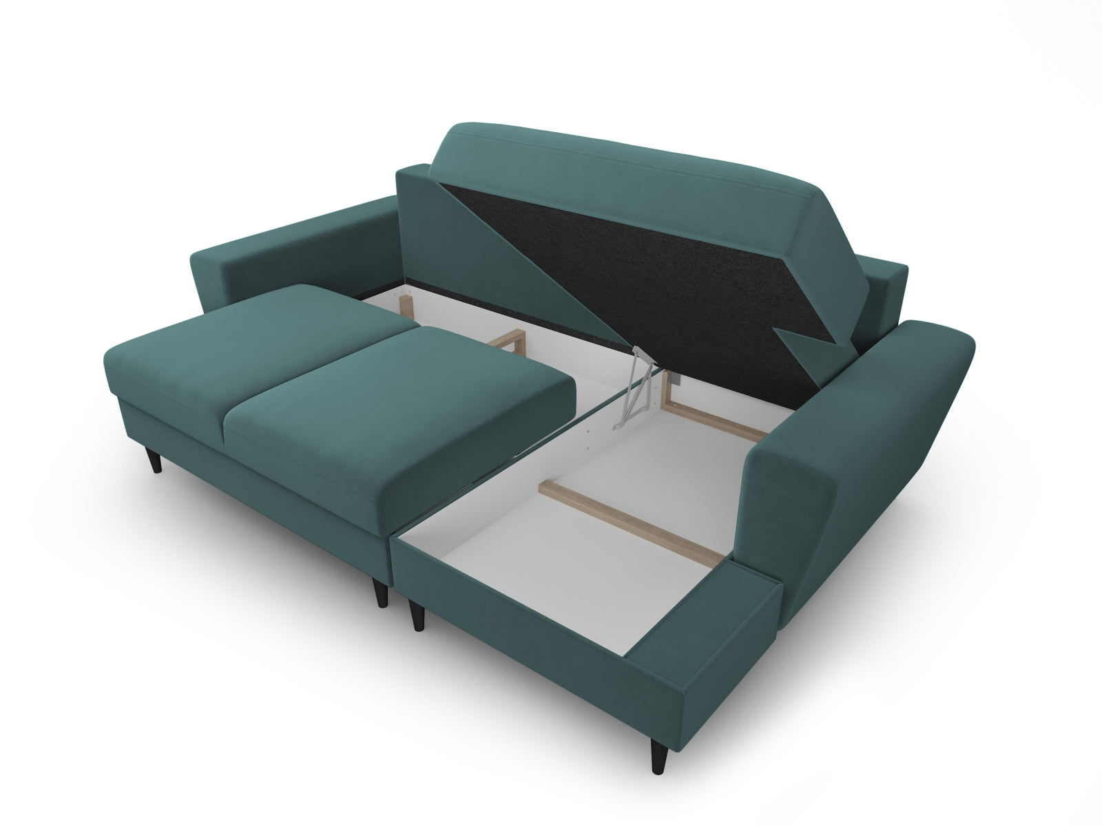 Elegantes Kyoto Ecksofa rechts in Petrol-Riviera, 4-Sitzer mit praktischer Schlaffunktion und Stauraum für zusätzlichen Komfort.