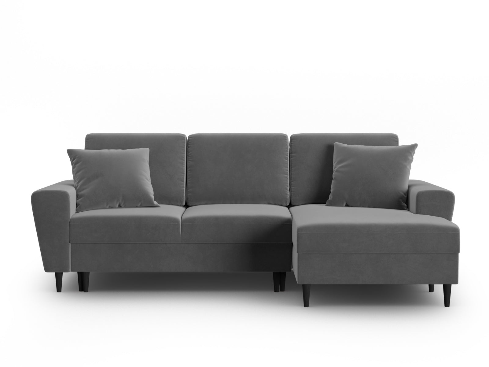 Modernes Kyoto Ecksofa rechts mit Schlafoption und Stauraum, 4-Sitzer in elegantem Grau, perfekt für stilvolle Wohnzimmer.