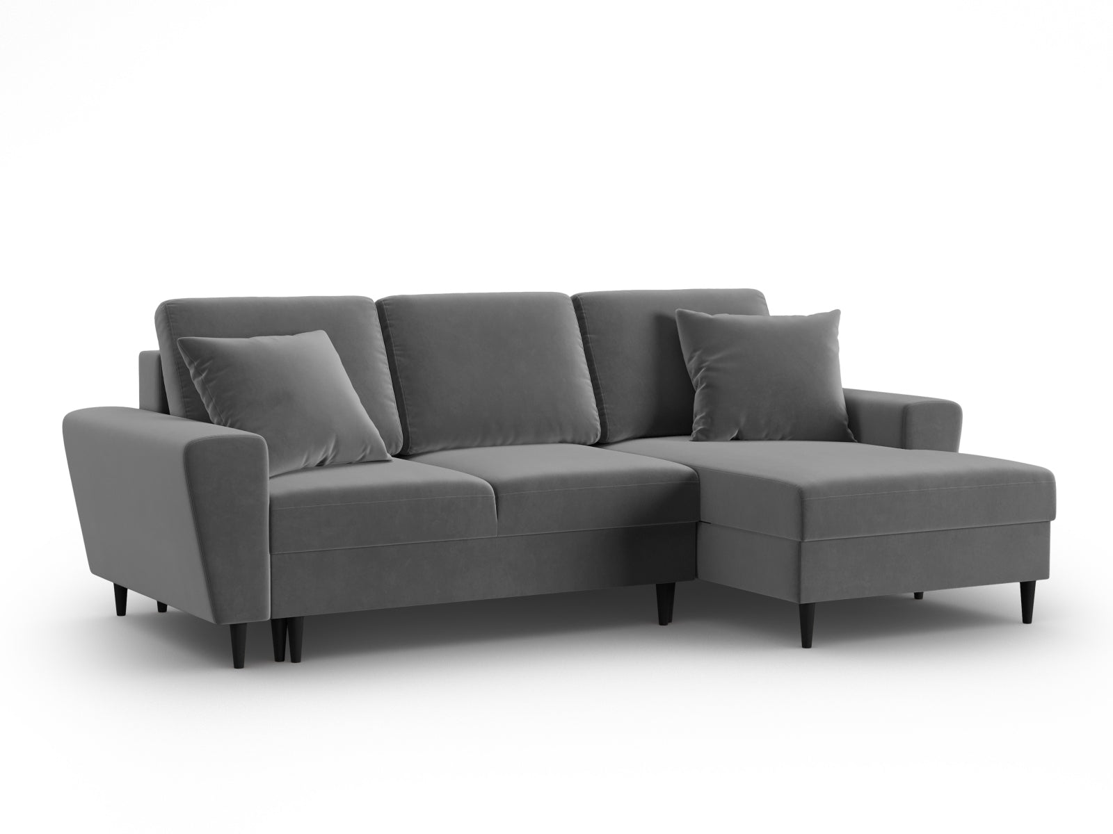 Stylisches Kyoto Ecksofa rechts mit Schlaffunktion und Stauraum, 4-Sitzer in zeitlosem Grau, ideal für gemütliche Wohnräume.