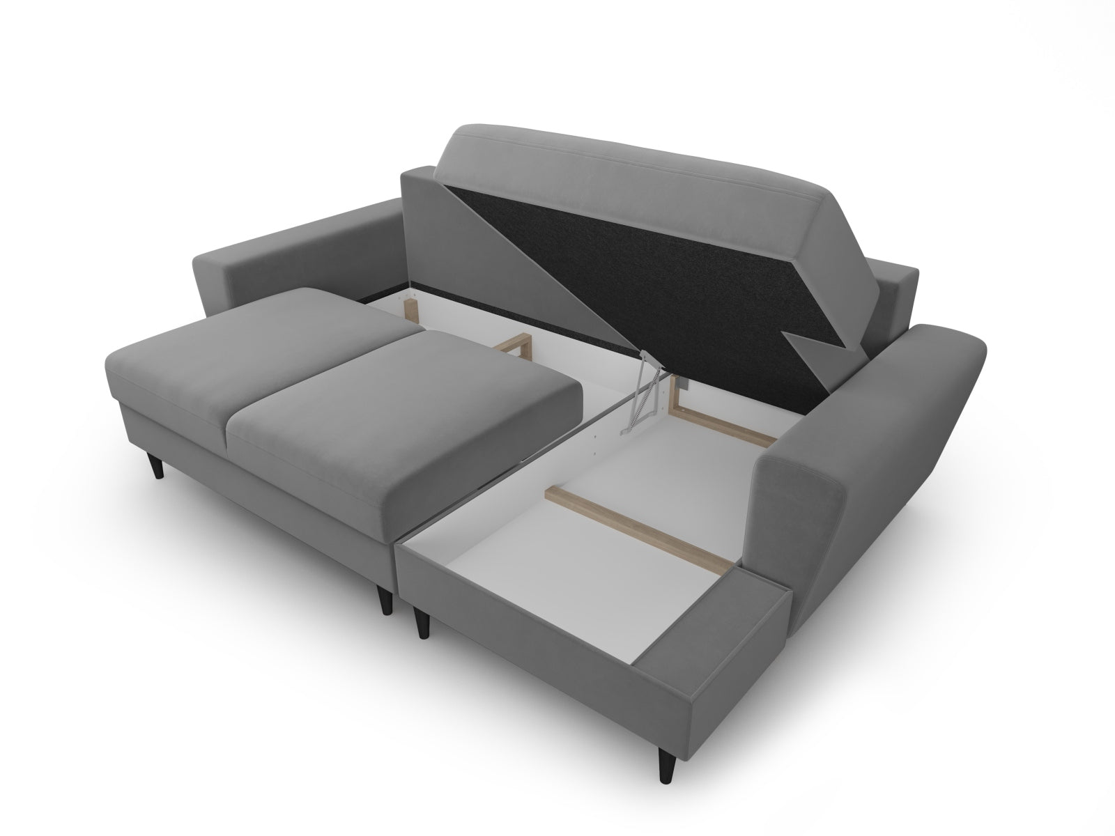 Stylisches Kyoto Ecksofa rechts mit Schlaffunktion und Stauraum, 4-Sitzer in zeitlosem Grau, ideal für gemütliche Abende und Übernachtungen.