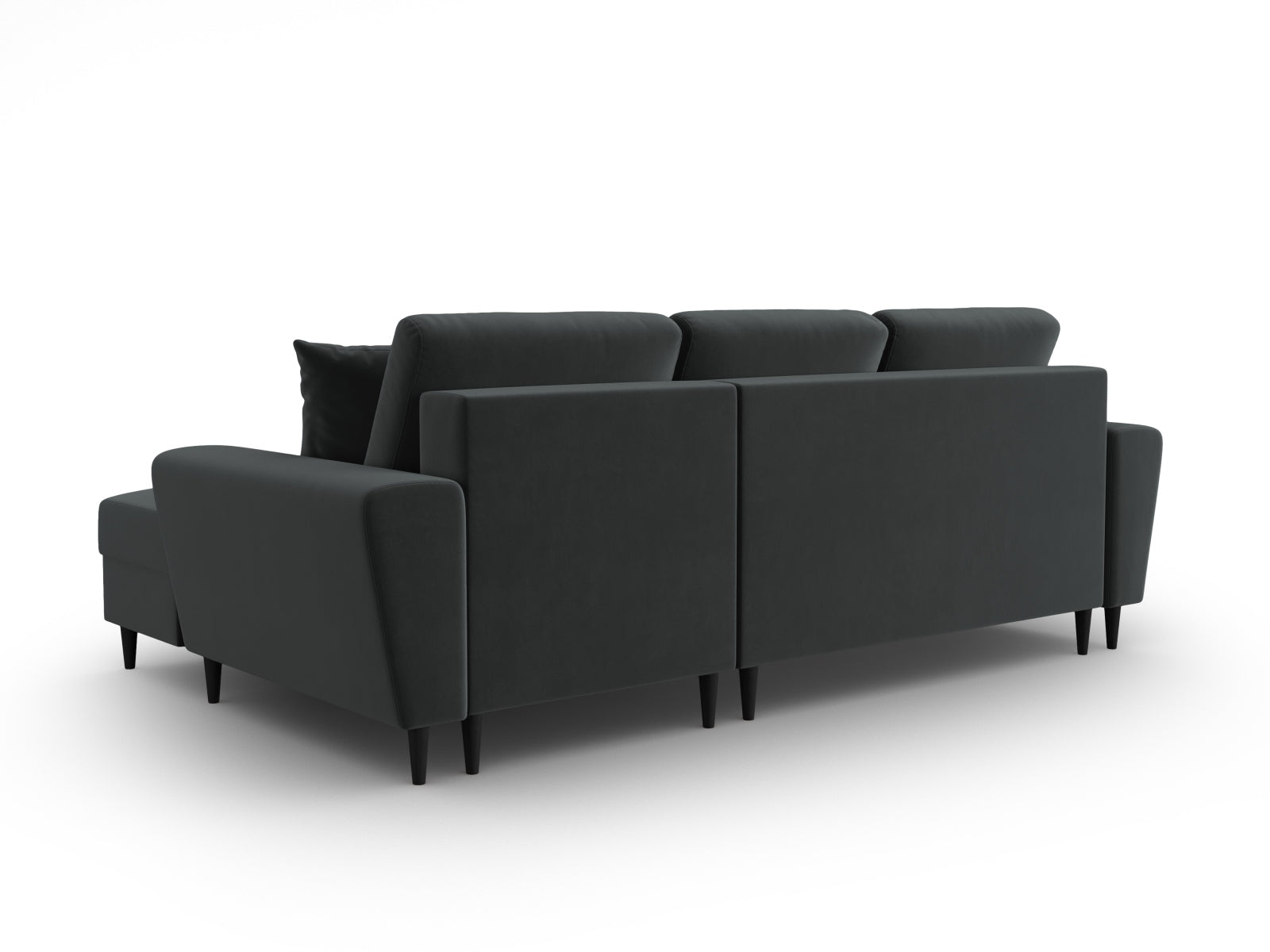 Elegantes Kyoto Ecksofa rechts mit Schlaffunktion und Stauraum, 4-Sitzer in modernem Dunkelgrau, perfekt für kleine Räume.