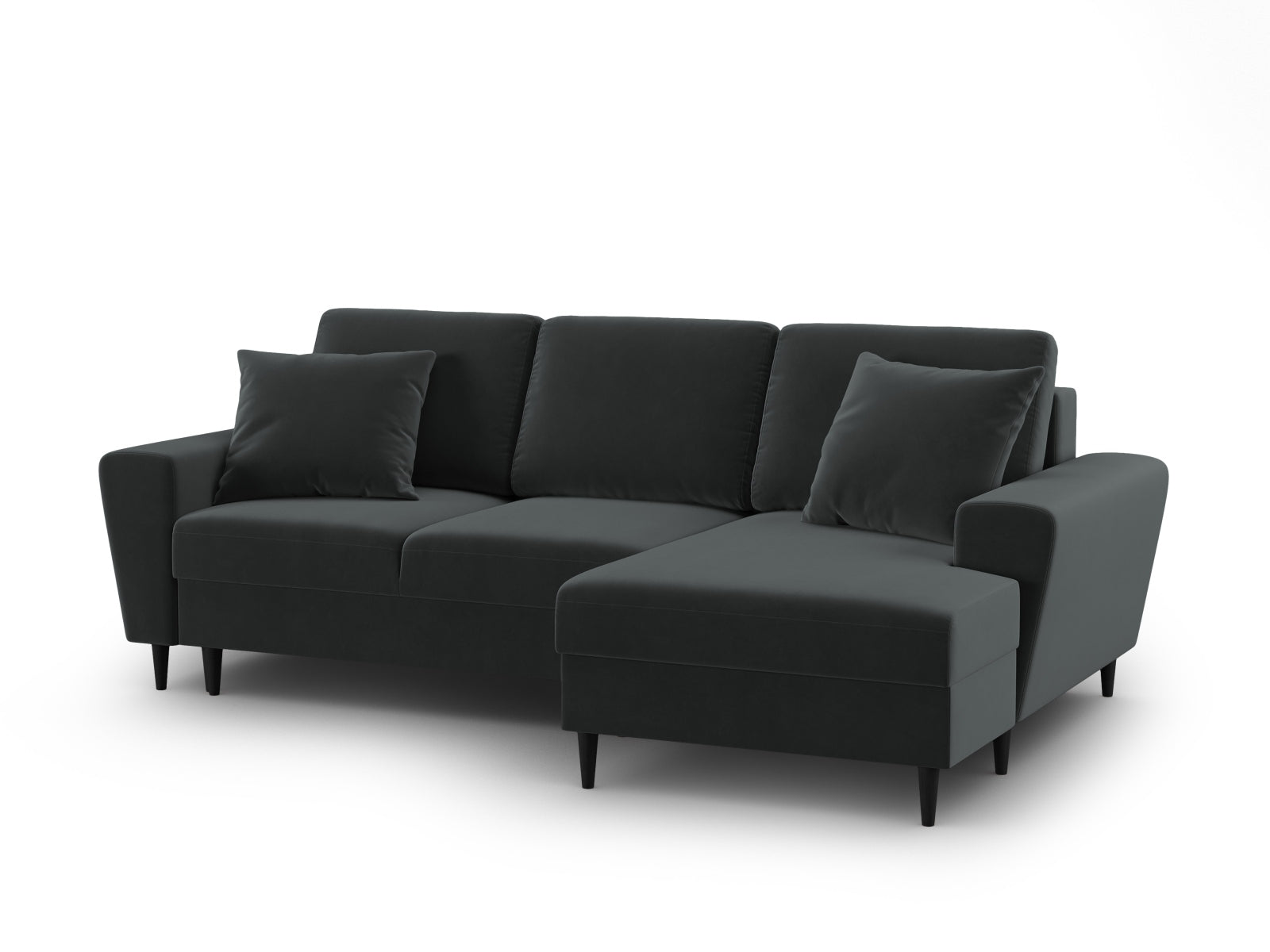 Entdecken Sie das Kyoto Velour Ecksofa rechts – ein elegantes 4-Sitzer Sofa mit Schlaffunktion und Stauraum, ideal für Ihr modernes Wohnzimmer.