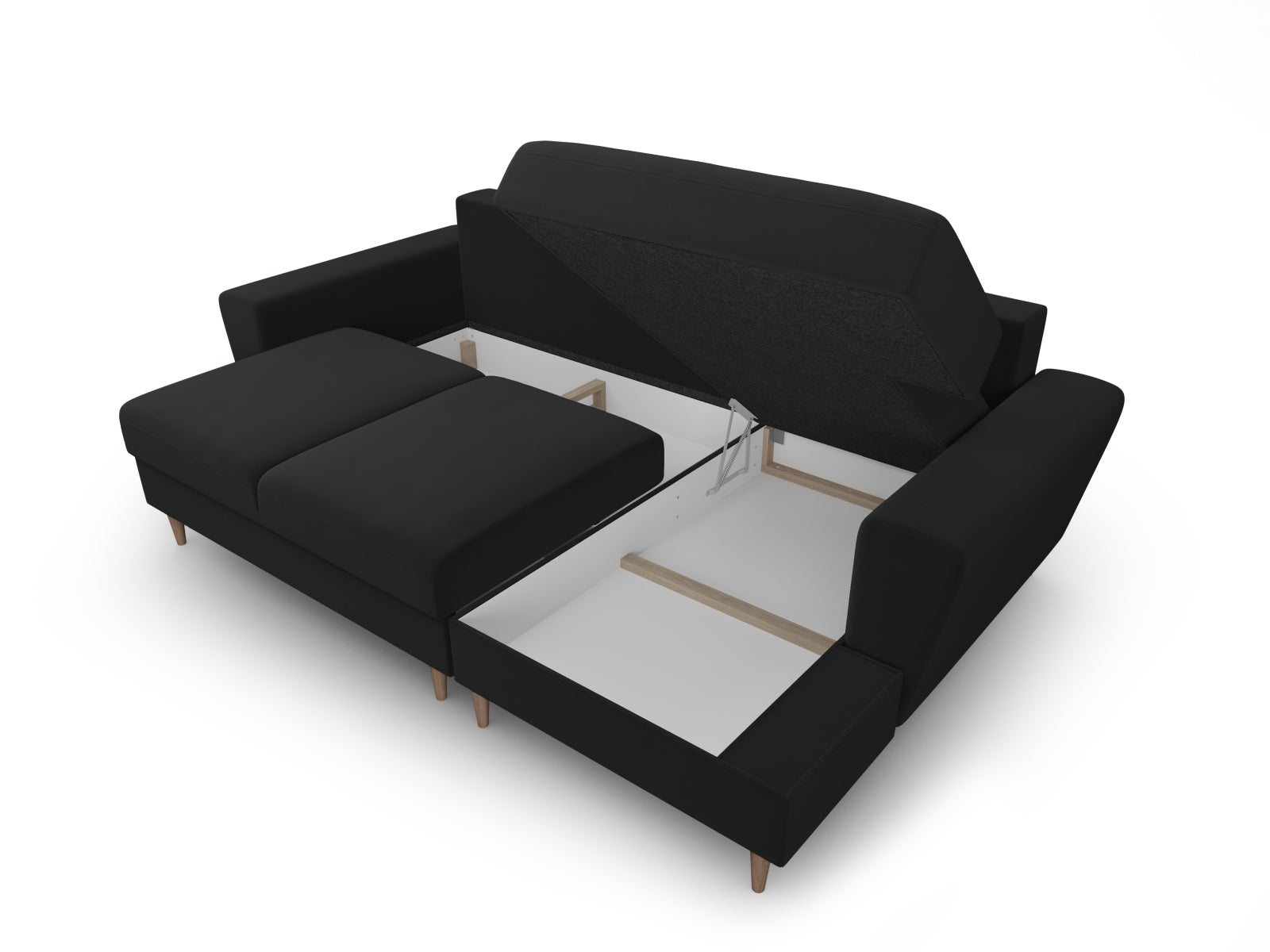 Stylisches Kyoto Ecksofa rechts, 4-Sitzer mit Schlaffunktion und praktischer Stauraumbox, perfekt für kleine Räume und entspannte Abende.