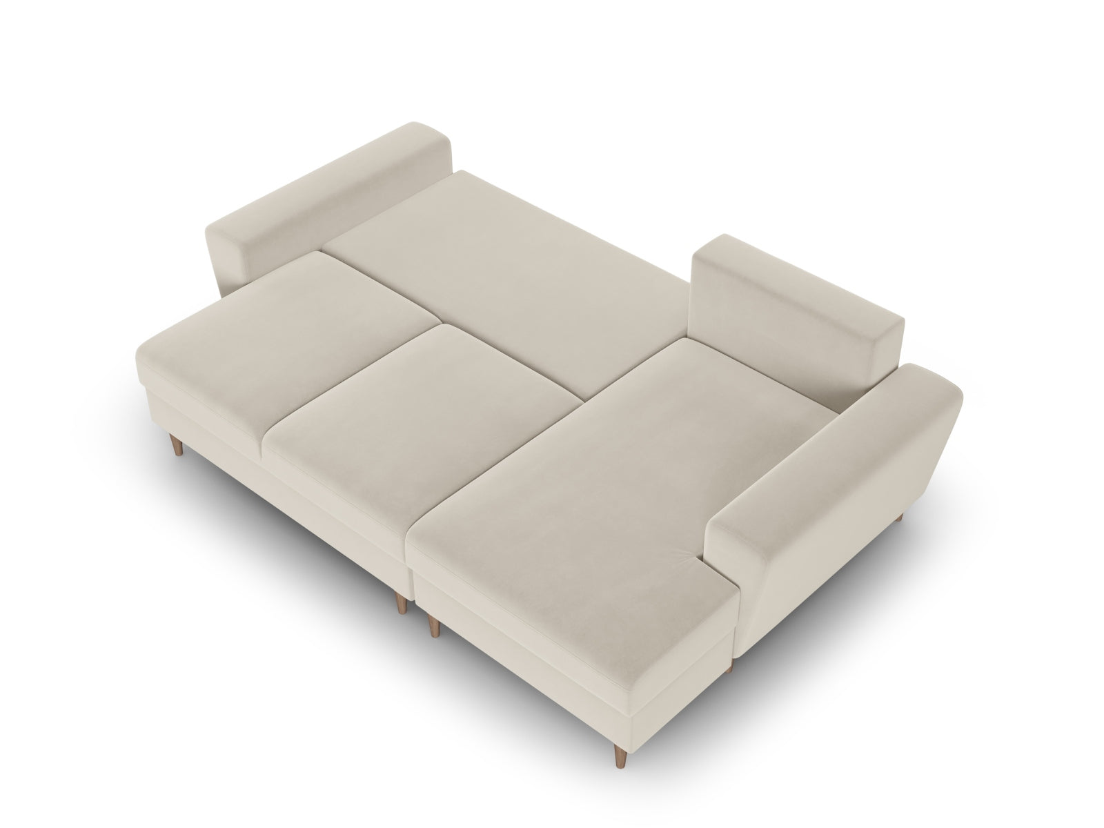 Elegantes Kyoto Ecksofa rechts mit Schlafoption, 4-Sitzer in hellem Beige, perfekt für gemütliche Abende und praktischen Stauraum.