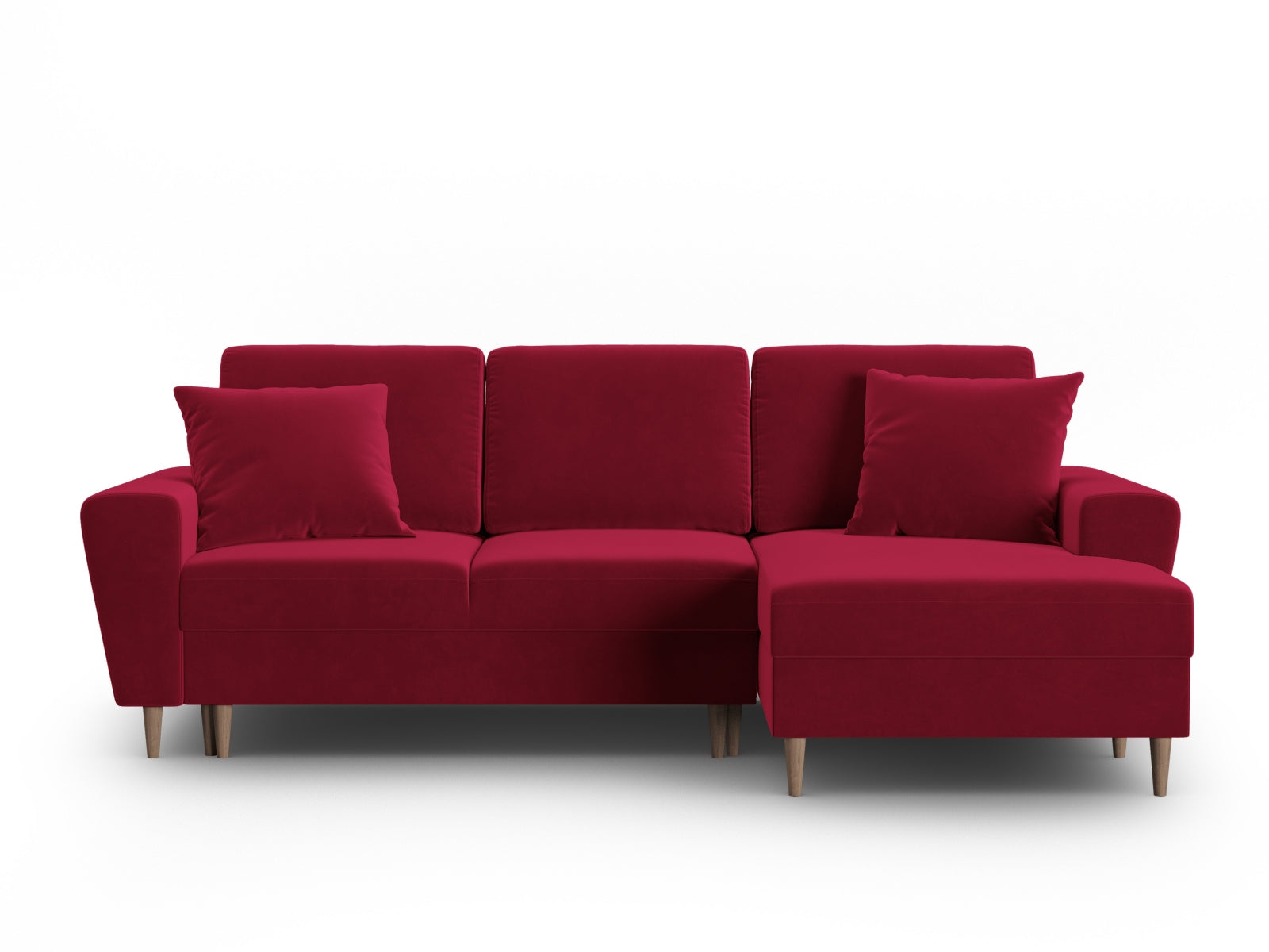 Kyoto Velour Ecksofa rechts mit Schlaffunktion und Stauraumbox 4 Sitzer 145cm in Red präsentiert im Onlineshop von KAQTU Design AG. Ecksofa rechts ist von Cosmopolitan Design