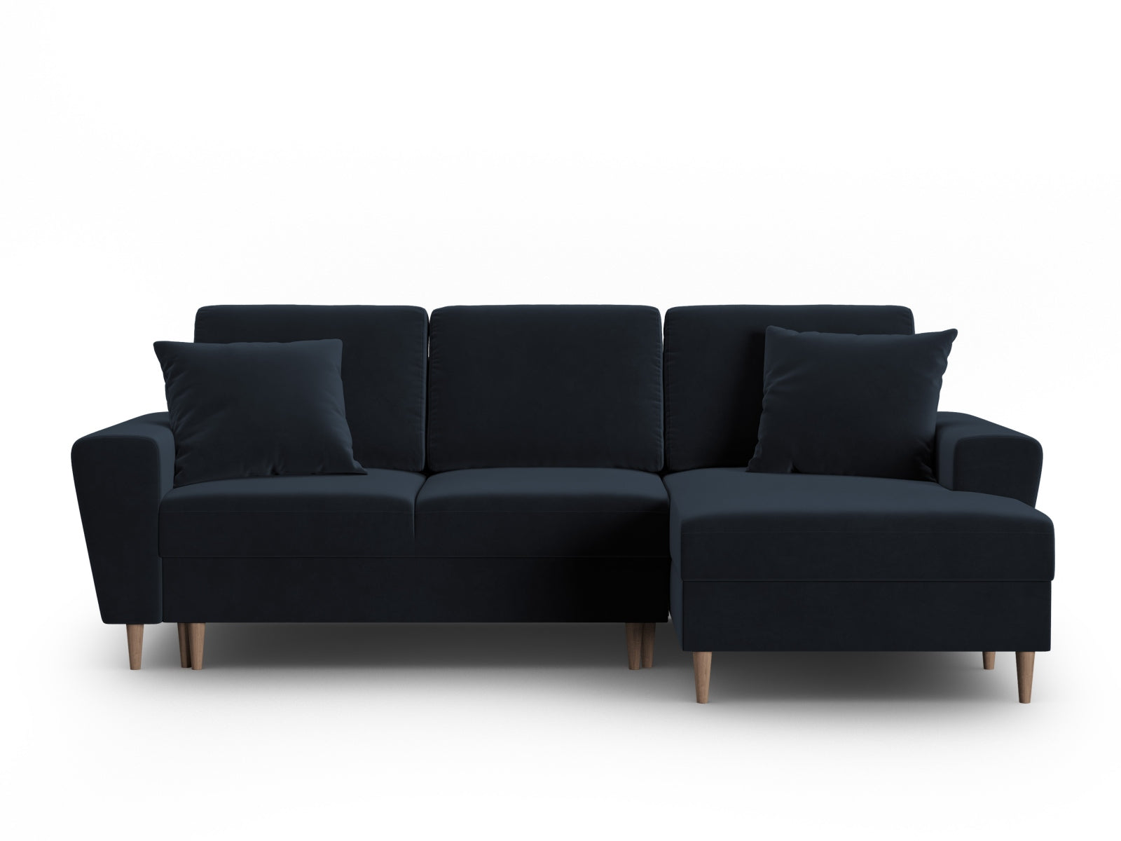Entdecken Sie das Kyoto Velour Ecksofa rechts – ein elegantes 4-Sitzer Sofa mit Schlaffunktion und Stauraum, ideal für Ihr modernes Wohnzimmer.