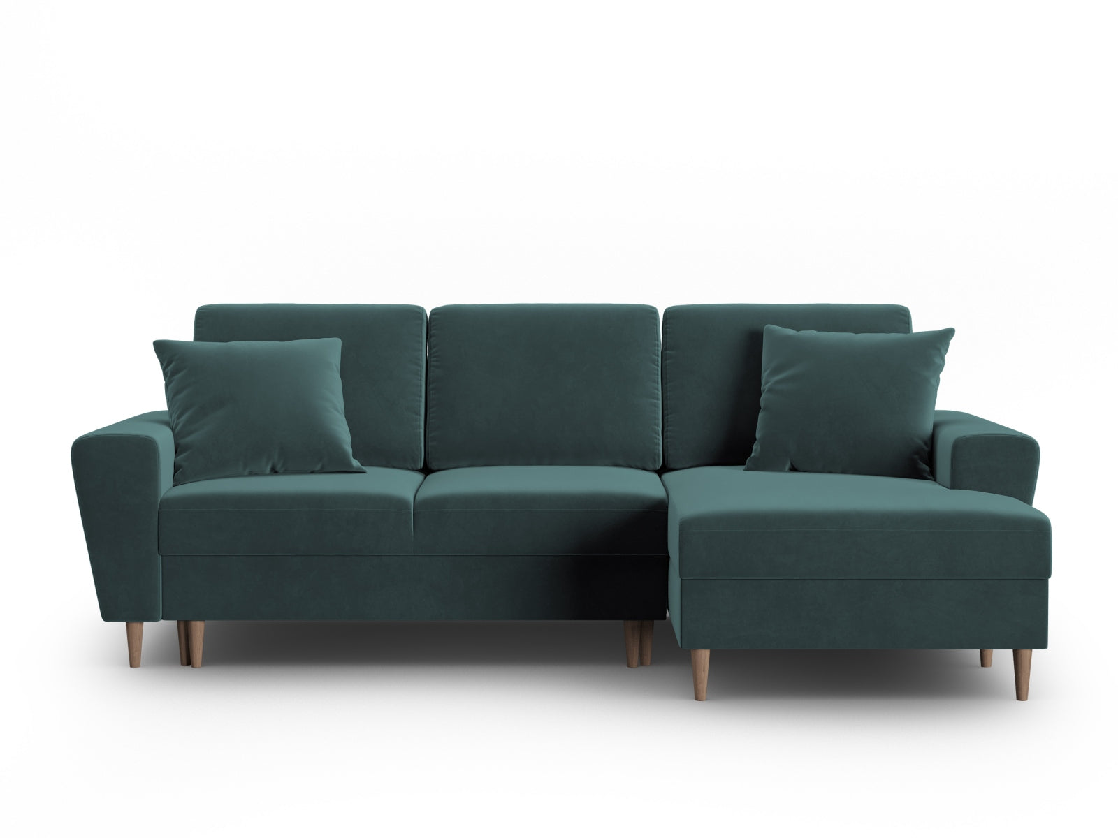 Entdecken Sie das Kyoto Velour Ecksofa rechts – ein elegantes 4-Sitzer Sofa mit Schlaffunktion und Stauraum, ideal für Ihr modernes Wohnzimmer.