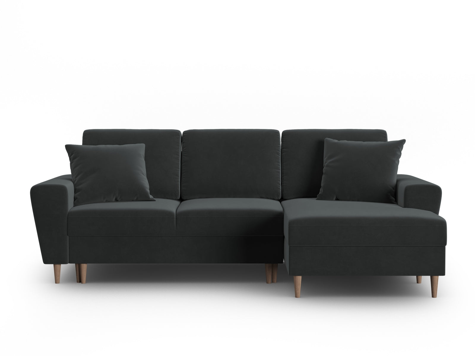 Entdecken Sie das Kyoto Velour Ecksofa rechts – ein elegantes 4-Sitzer Sofa mit Schlaffunktion und Stauraum, ideal für Ihr modernes Wohnzimmer.
