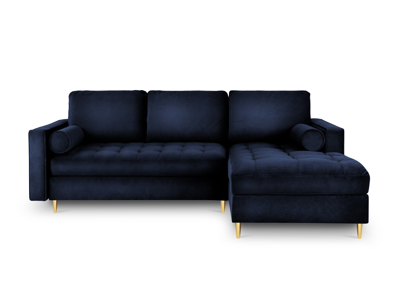 Stylisches Ecksofa für 5 Personen in Royal Blue, ausgestattet mit Schlaffunktion und Stauraum, perfekt für gemütliche Abende.