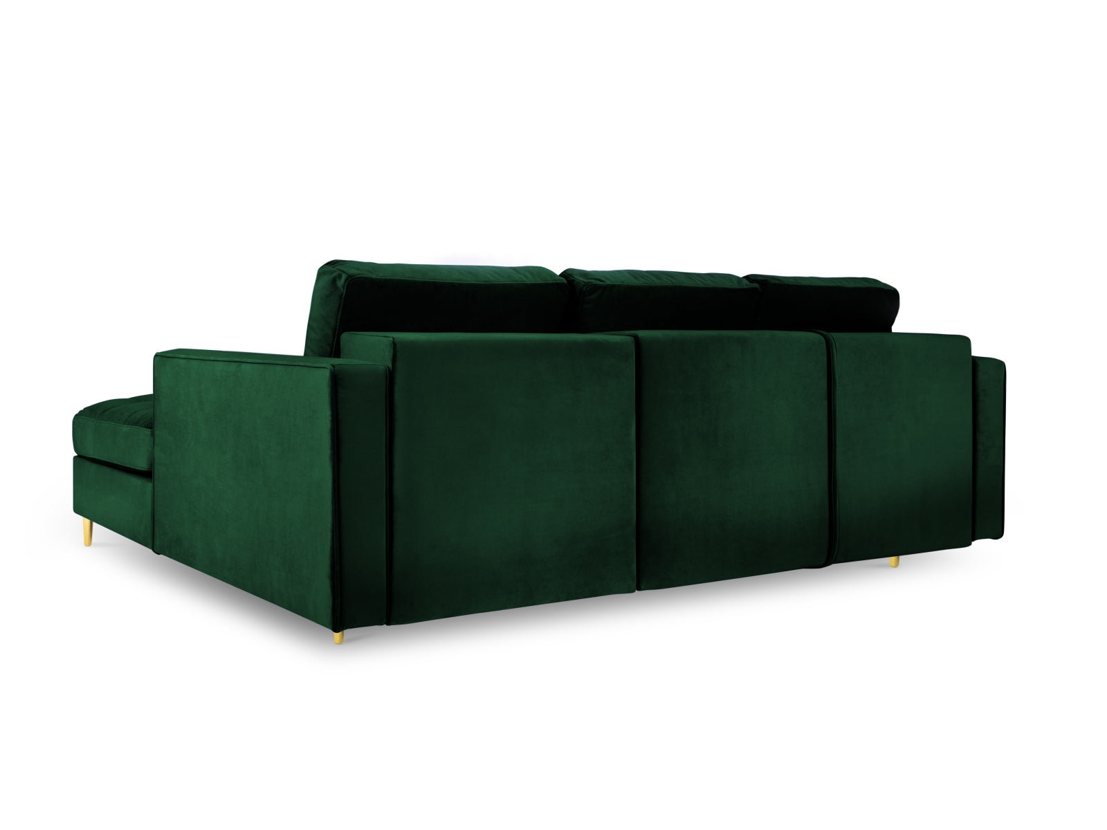 Elegantes 5-Sitzer Ecksofa in stilvollem Dunkelgrün, bietet Schlaffunktion und Stauraum für zusätzlichen Komfort und Funktionalität.