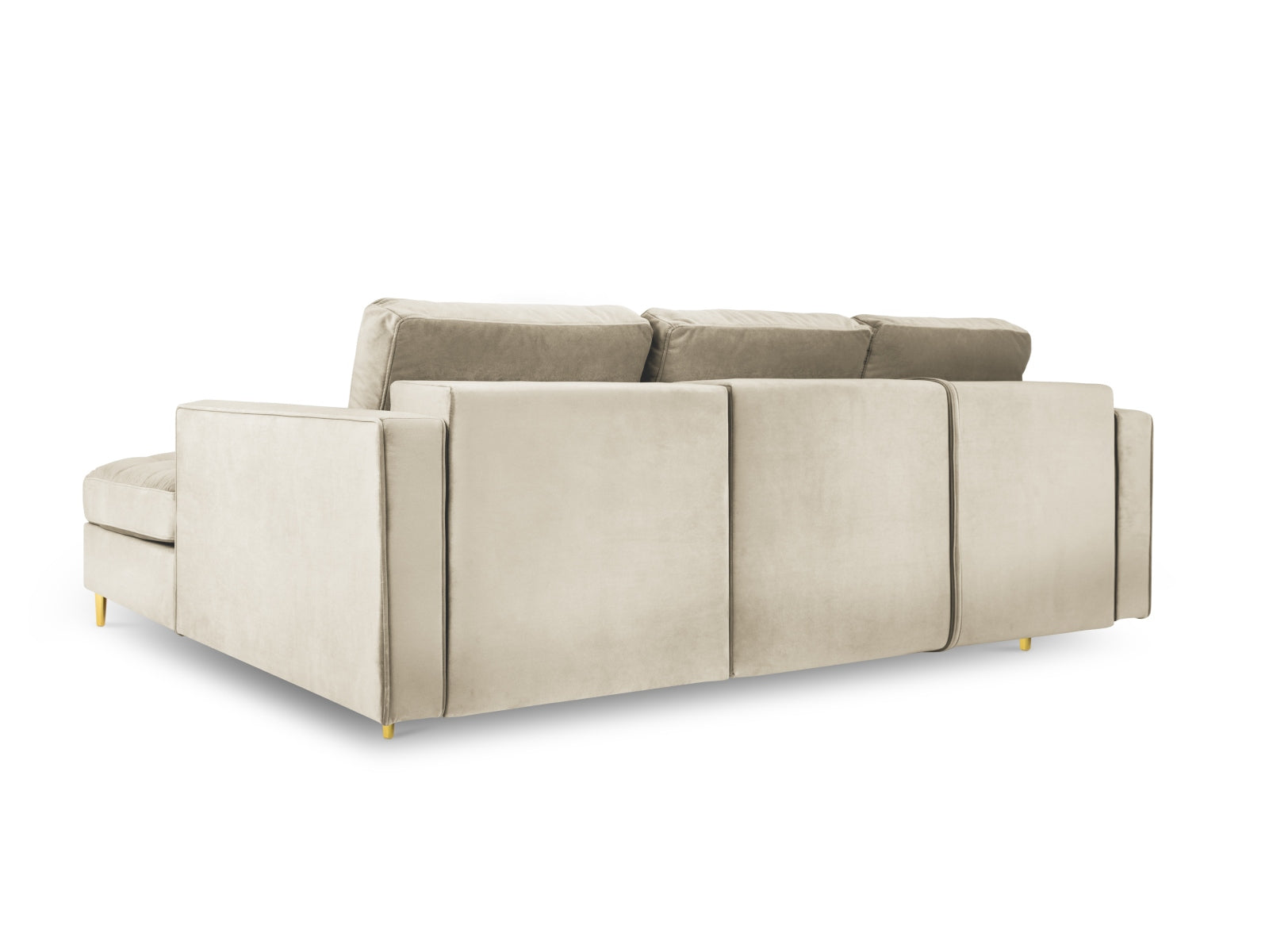 Elegantes 5-Sitzer Ecksofa rechts in stilvollem Dunkelbeige, perfekt für gemütliche Abende und als funktionales Schlafsofa mit integriertem Stauraum.