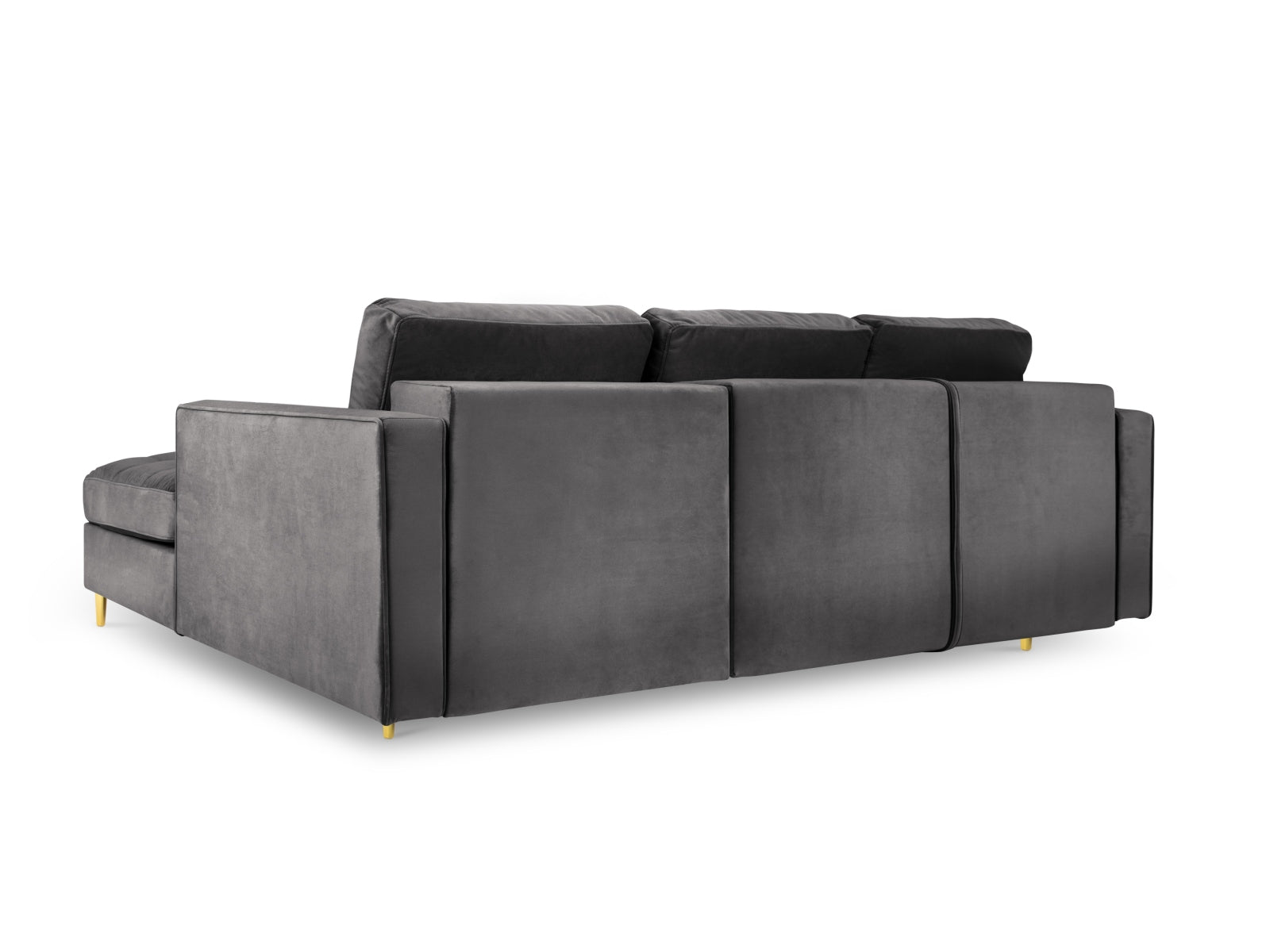 Modernes 5-Sitzer Ecksofa in Dunkelgrau, ideal für Wohnzimmer, mit Schlaffunktion und praktischem Stauraum für Kissen und Decken.