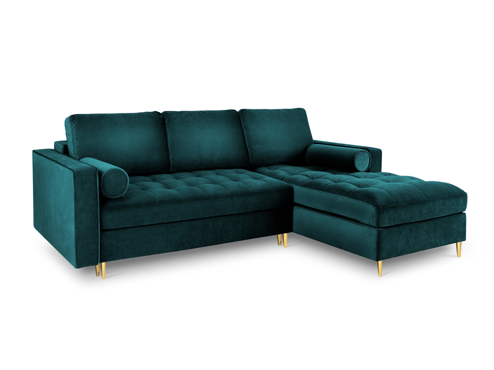 5-Sitzer Ecksofa rechts mit Schlaffunktion und Stauraum Aspen in Petrol-Salvador präsentiert im Onlineshop von KAQTU Design AG. Bettsofa rechts ist von Cosmopolitan Design