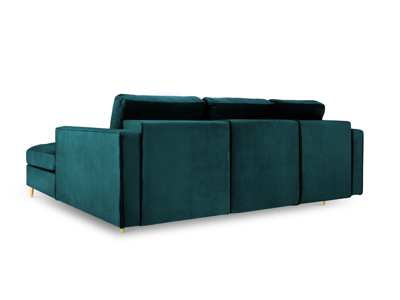 Elegantes 5-Sitzer Ecksofa in stilvollem Petrol, ausgestattet mit einer komfortablen Schlaffunktion und cleverem Stauraum für zusätzlichen Platz.