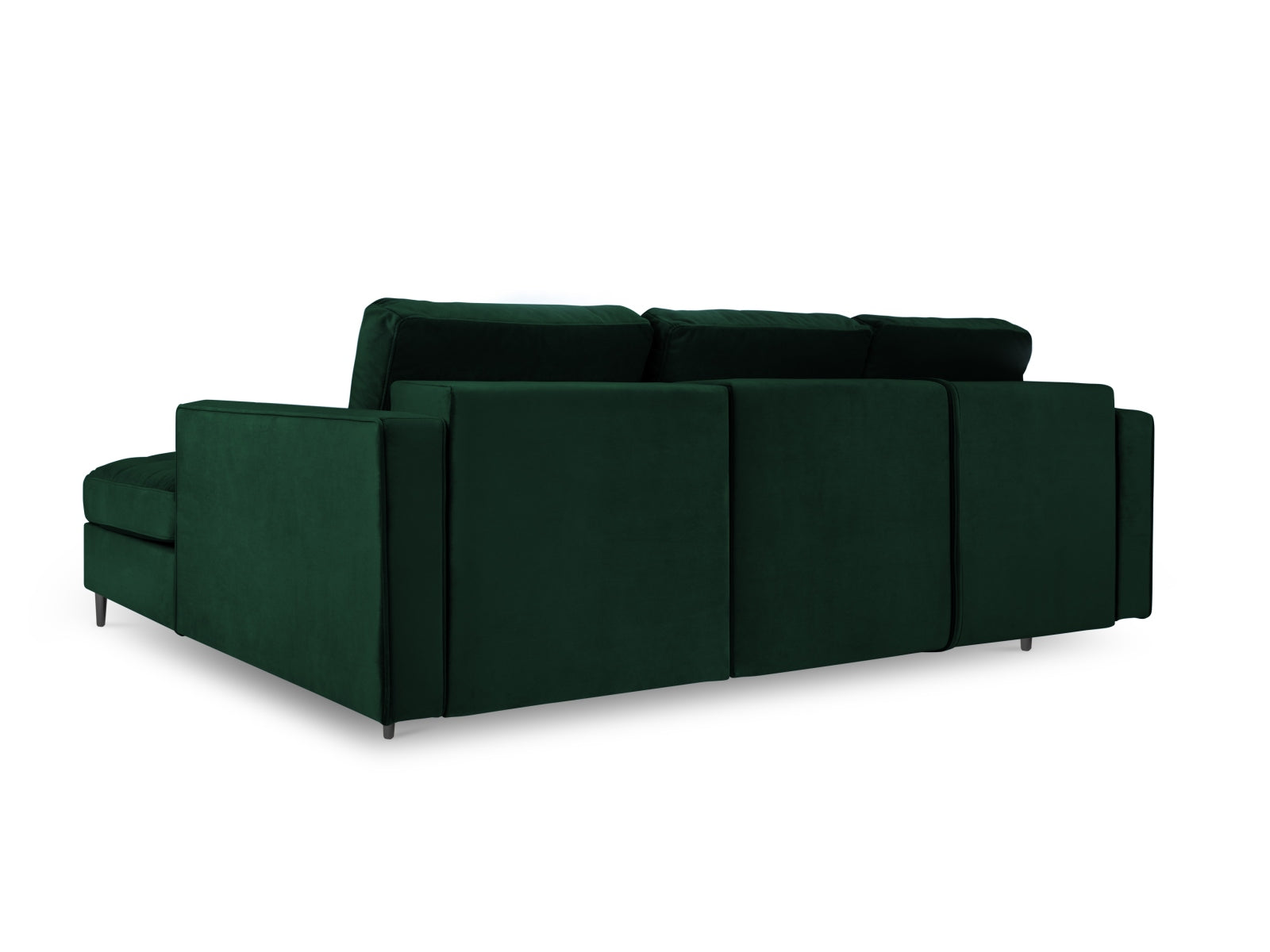 Elegantes 5-Sitzer Ecksofa in stilvollem Dunkelgrün, perfekt für gemütliche Abende, mit integrierter Schlaffunktion und cleverem Stauraum.