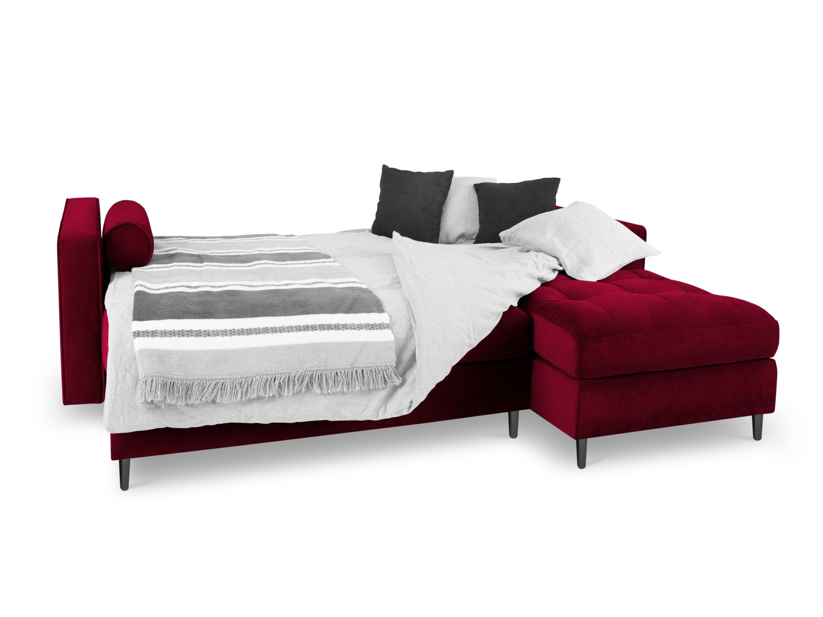 Modernes 5-Sitzer Ecksofa Aspen, rechts, bietet eine komfortable Schlaffunktion und zusätzlichen Stauraum für eine stilvolle Wohnlösung.